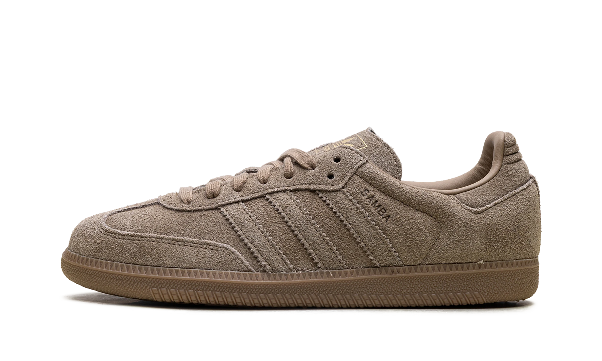 Sneaker Adidas Samba OG Cardboard Sand Strata (JR0889) in leather beige and gold — outer profile view.