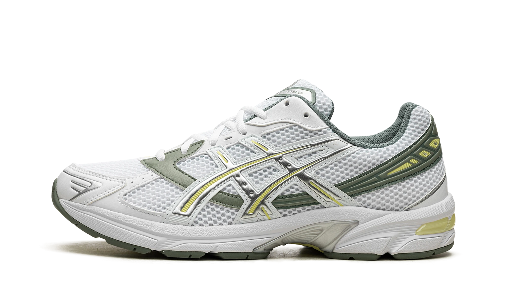 Lenkkarit ASICS Gel-1130 White Jade Yellow (1201A256-111) nahka valkoinen ja keltainen-materiaalista — ulkoprofiili.