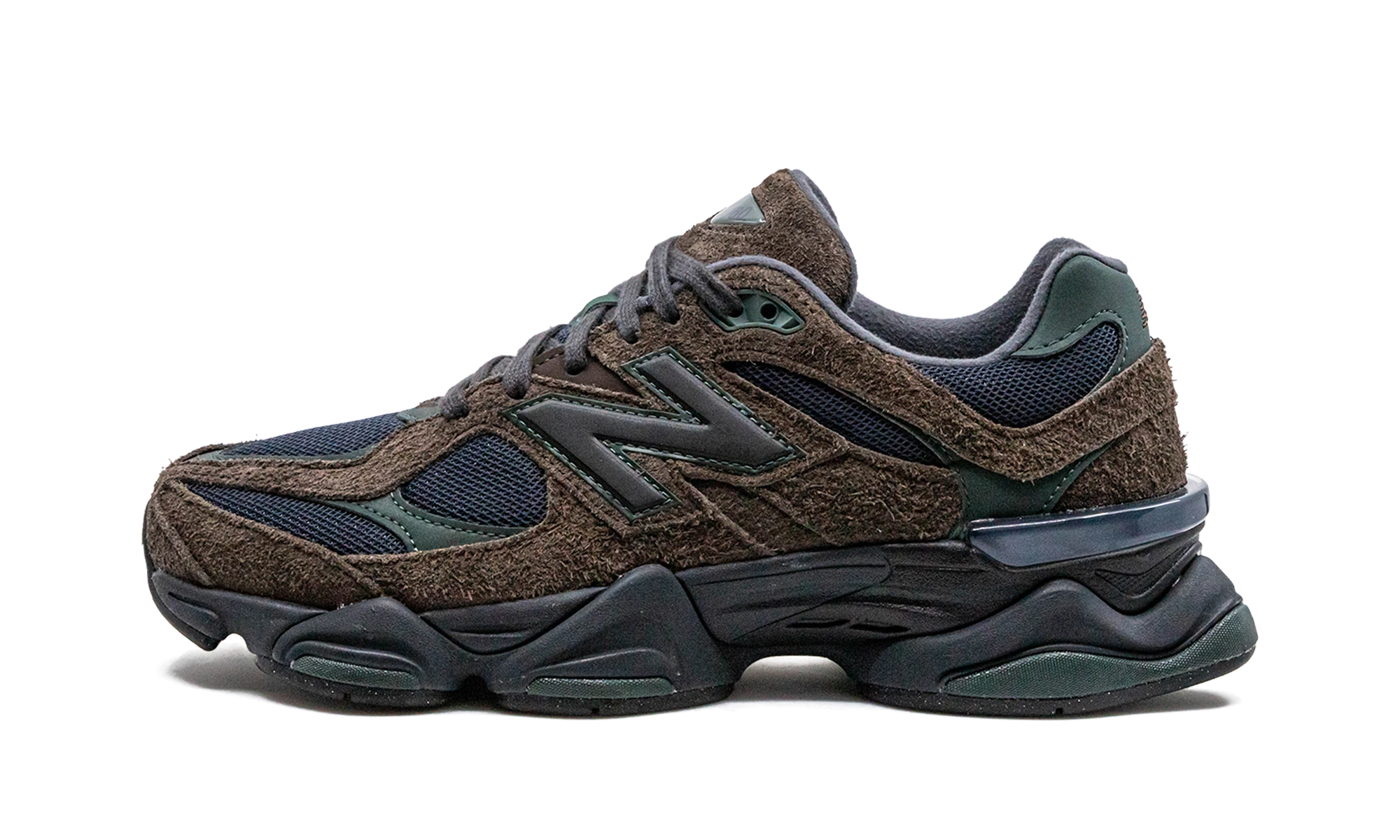 Sneaker New Balance 9060 Beef and Broccoli (U9060OUT) in leather brown and green — outer profile view.