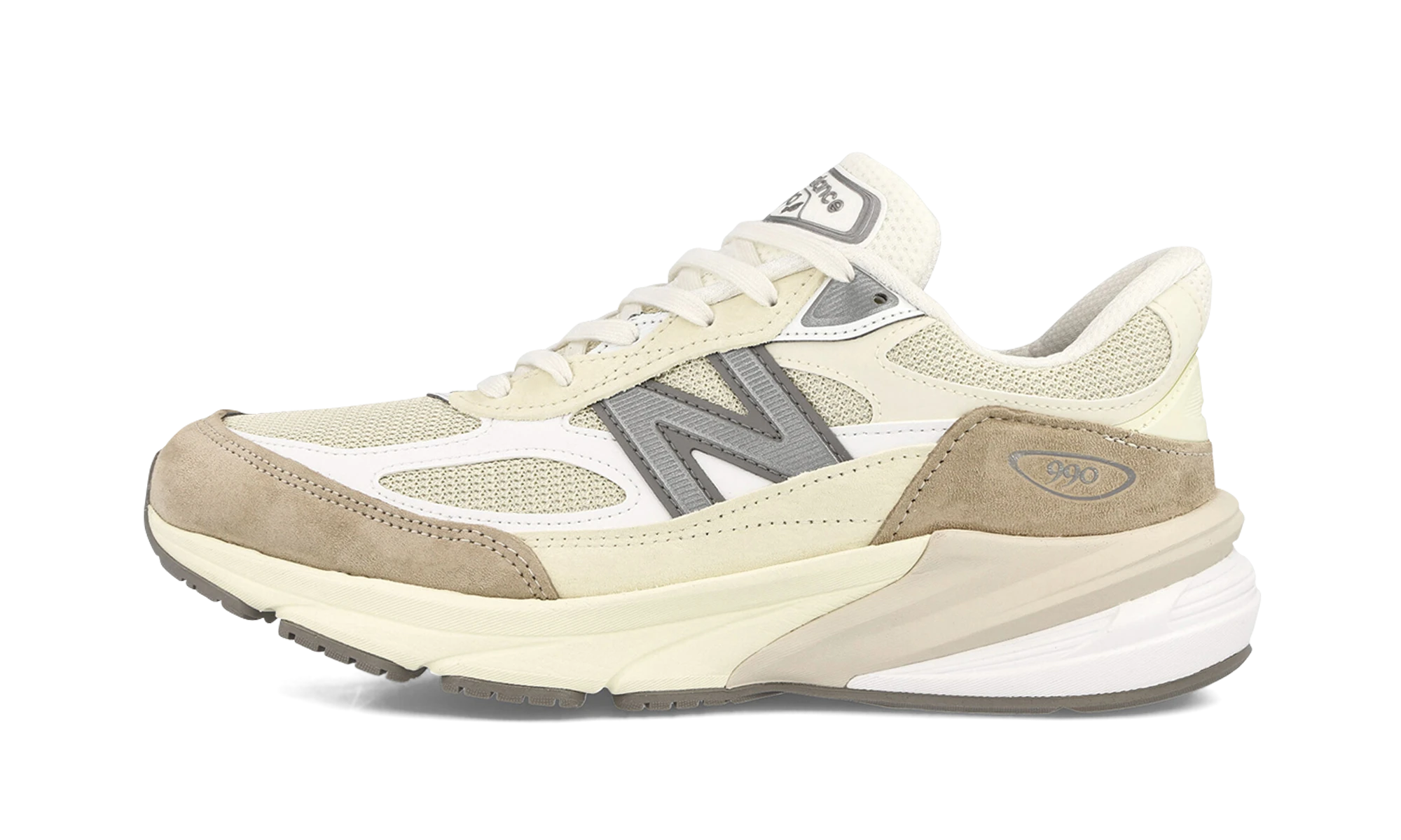 Sneaker New Balance 990v6 MiUSA Cream (M990SS6) aus Leder grau und beige — Außenprofilansicht.