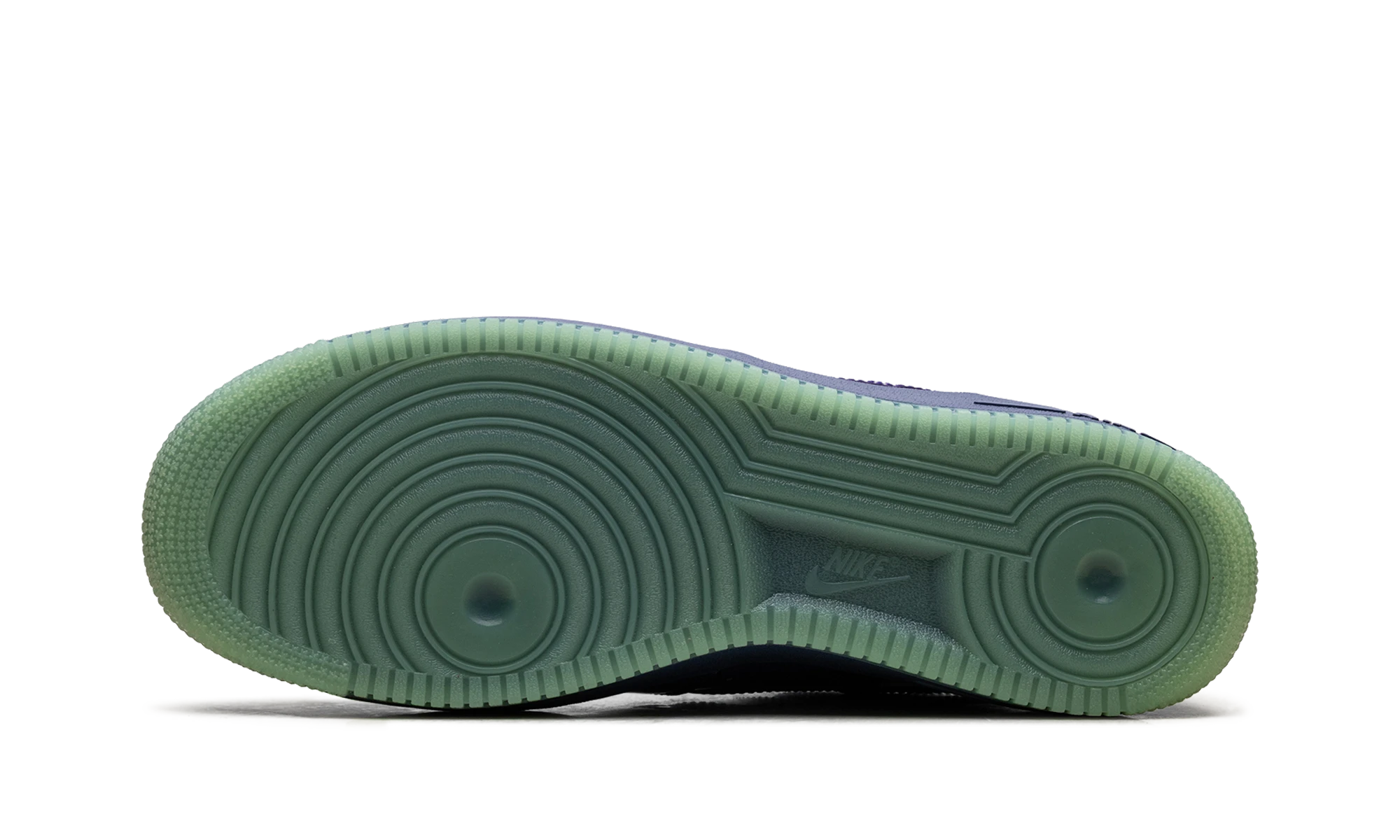 Outer rubber sole of the Nike Air Force 1 Low Patent Leather Mystic Navy Grape Ice (IO4489-400).
