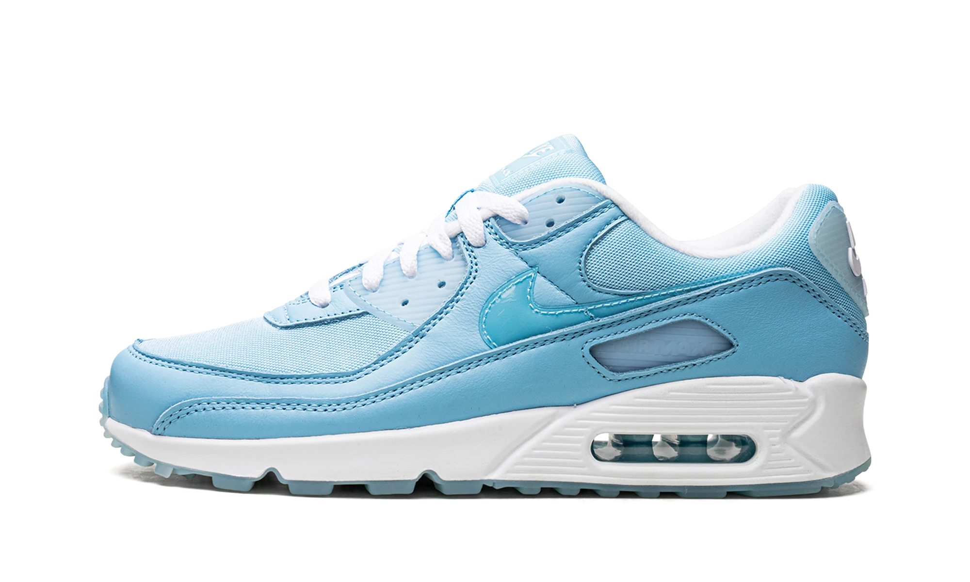 Sneaker Nike Air Max 90 Ocean Bliss (FD0734-442) in leather blue and white — outer profile view.