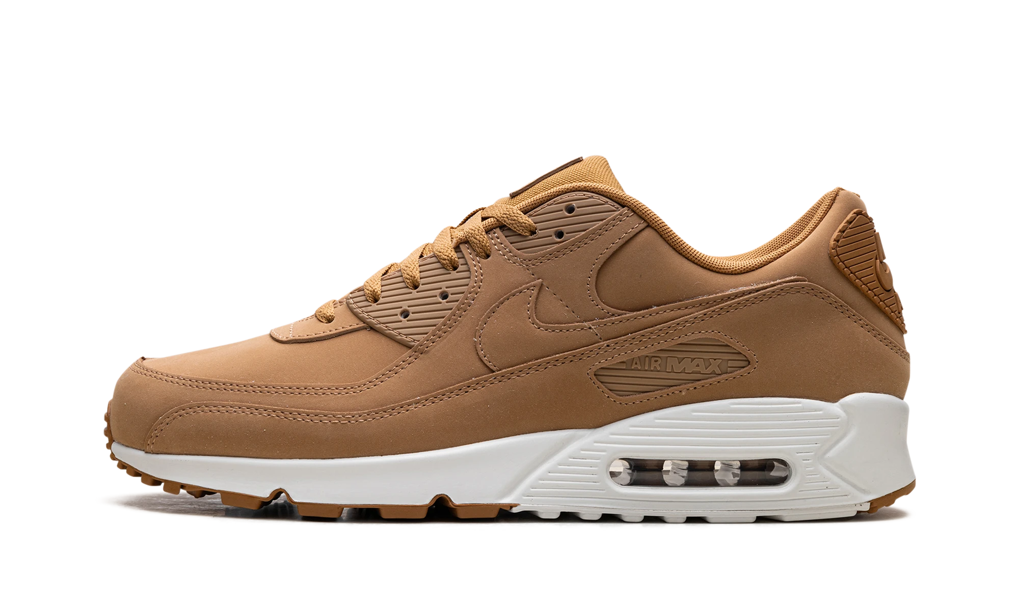 Sneaker Nike Air Max 90 Premium Flax Sail (HJ3153-200) in leather beige — outer profile view.