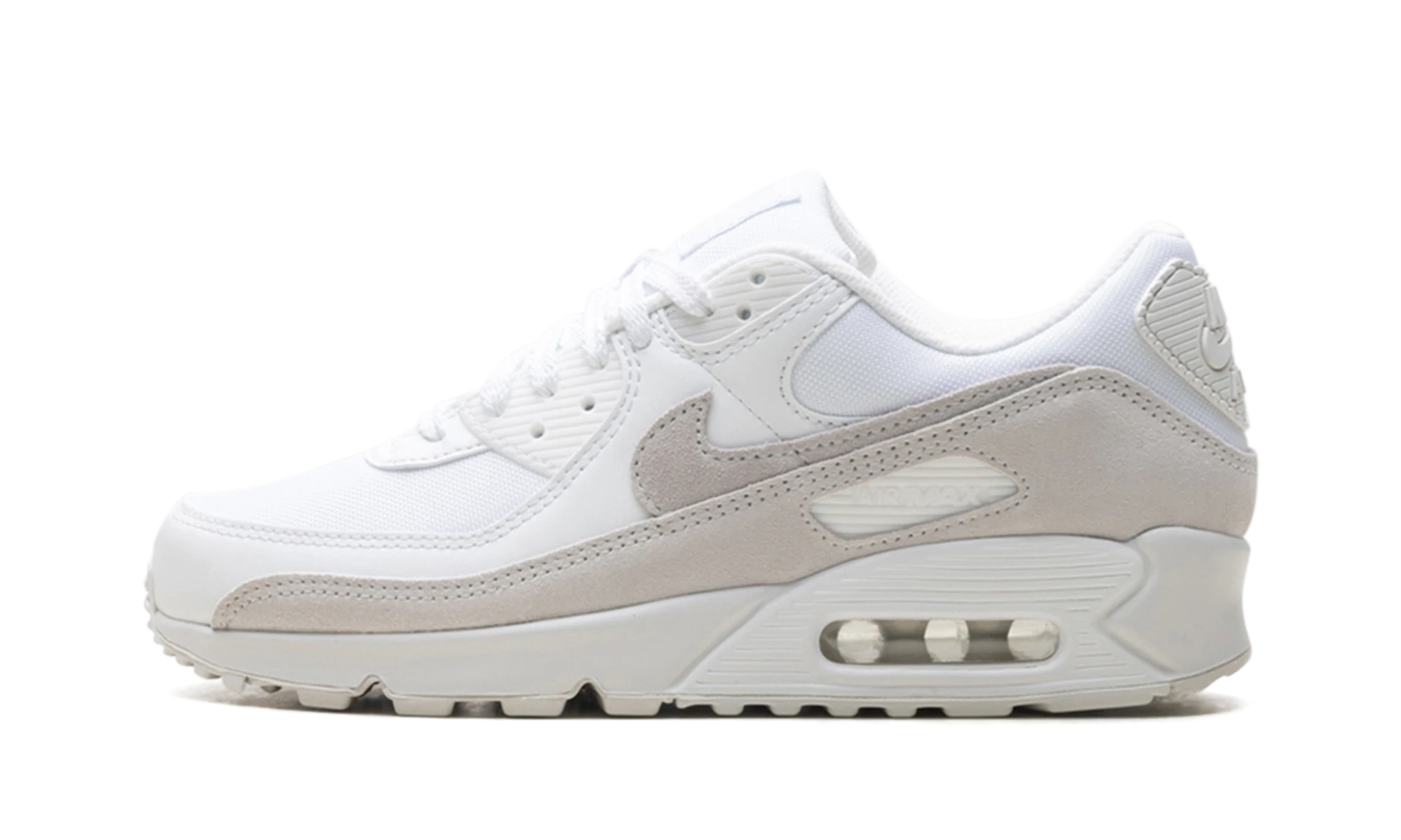 Sneaker Nike Air Max 90 Summit White Platinum Tint (IB6392-100) in leather white and grey — outer profile view.
