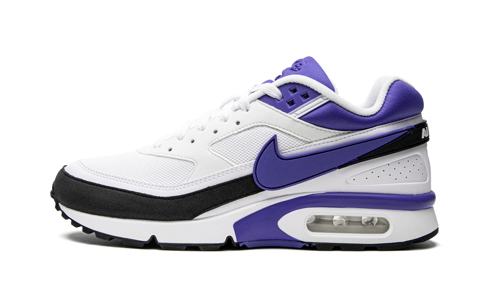 Sneaker Nike Air Max BW White Persian Violet (DN4113-101) in leather white, black and purple — outer profile view.