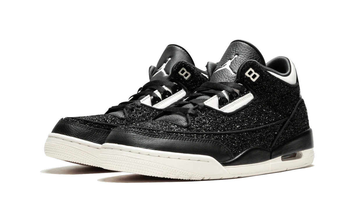 Detalle del lado interior de la zapatilla Air Jordan Jordan 3 Retro AWOK Vogue Black (BQ3195-001) noir et beige.