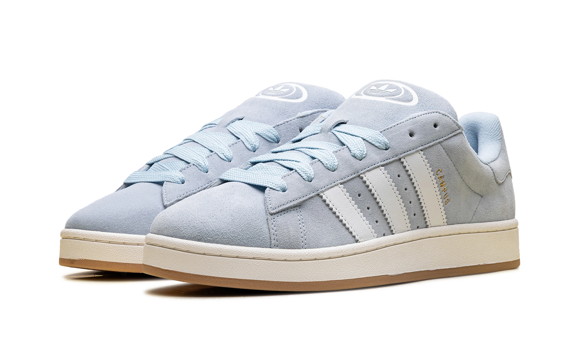 Detail of the inner side of the sneaker Adidas Campus 00s Clear Sky Gum (JI2005) bleu et or.
