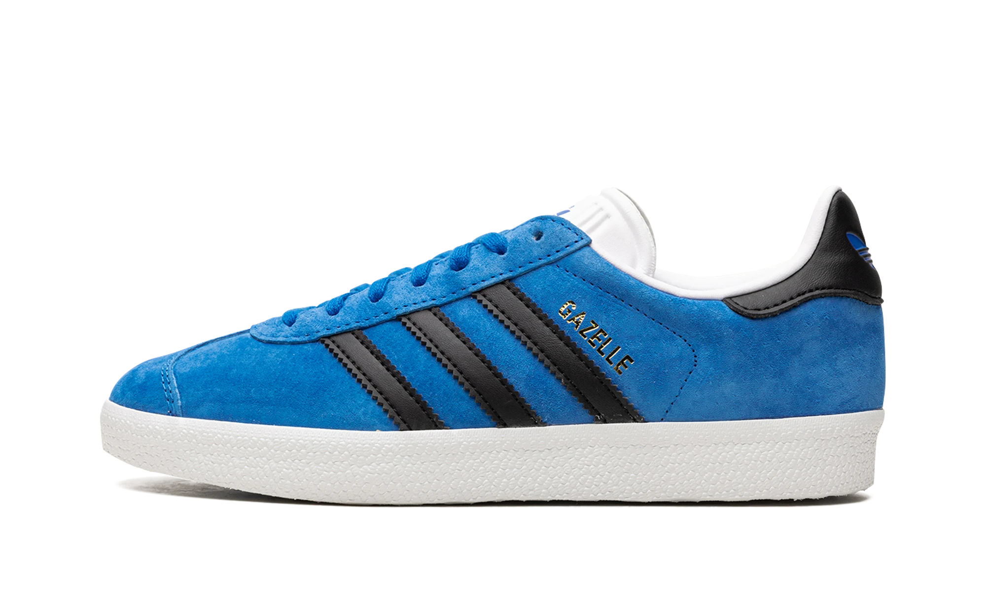 Sneaker Adidas Gazelle Blue Bird Core Black (IG0666) in leather blue, black and white — outer profile view.