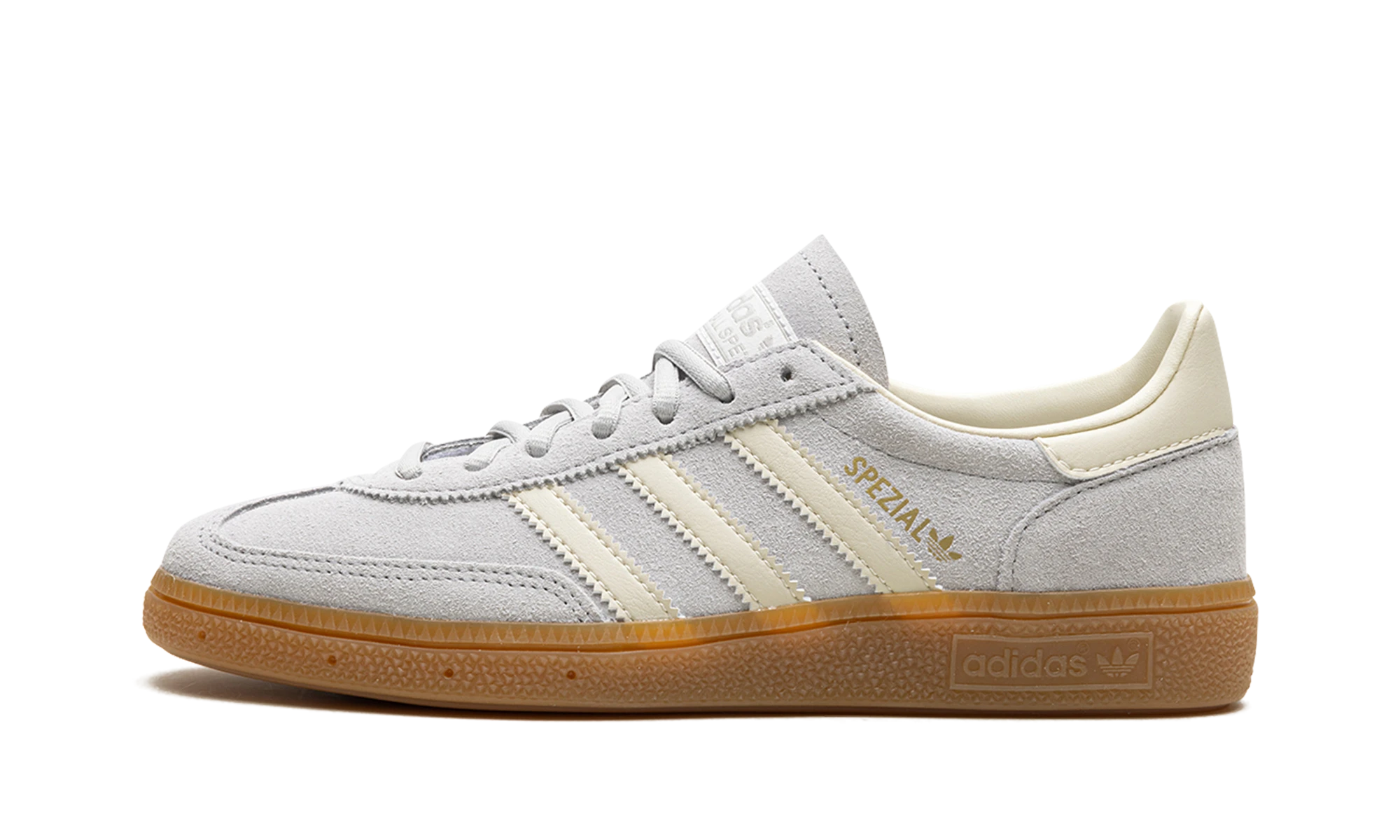 Sneaker Adidas Handball Spezial Grey Cream White (IF7086) in leather grey, beige and white — outer profile view.