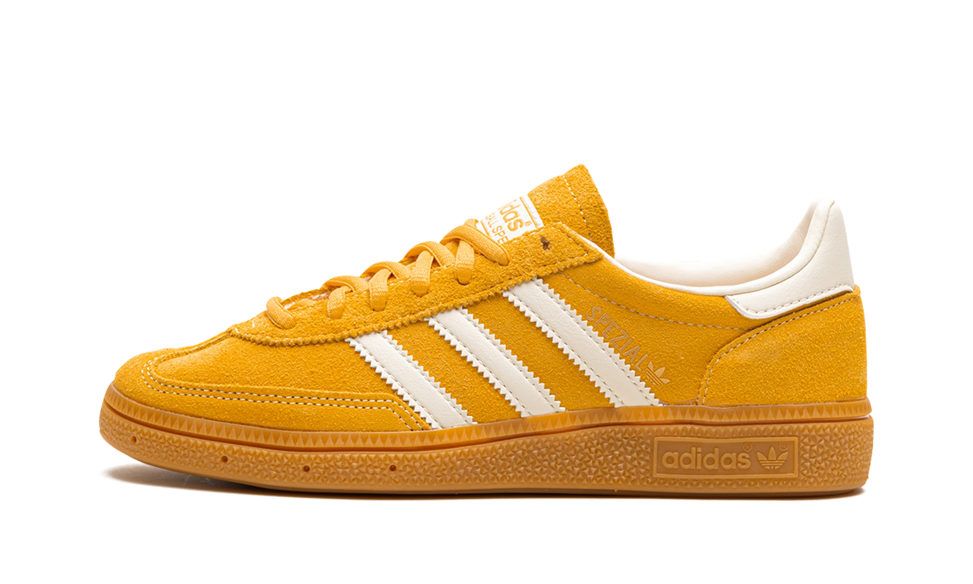 Sneaker Adidas Handball Spezial Preloved Yellow (IF7088) in leather yellow, beige and white — outer profile view.