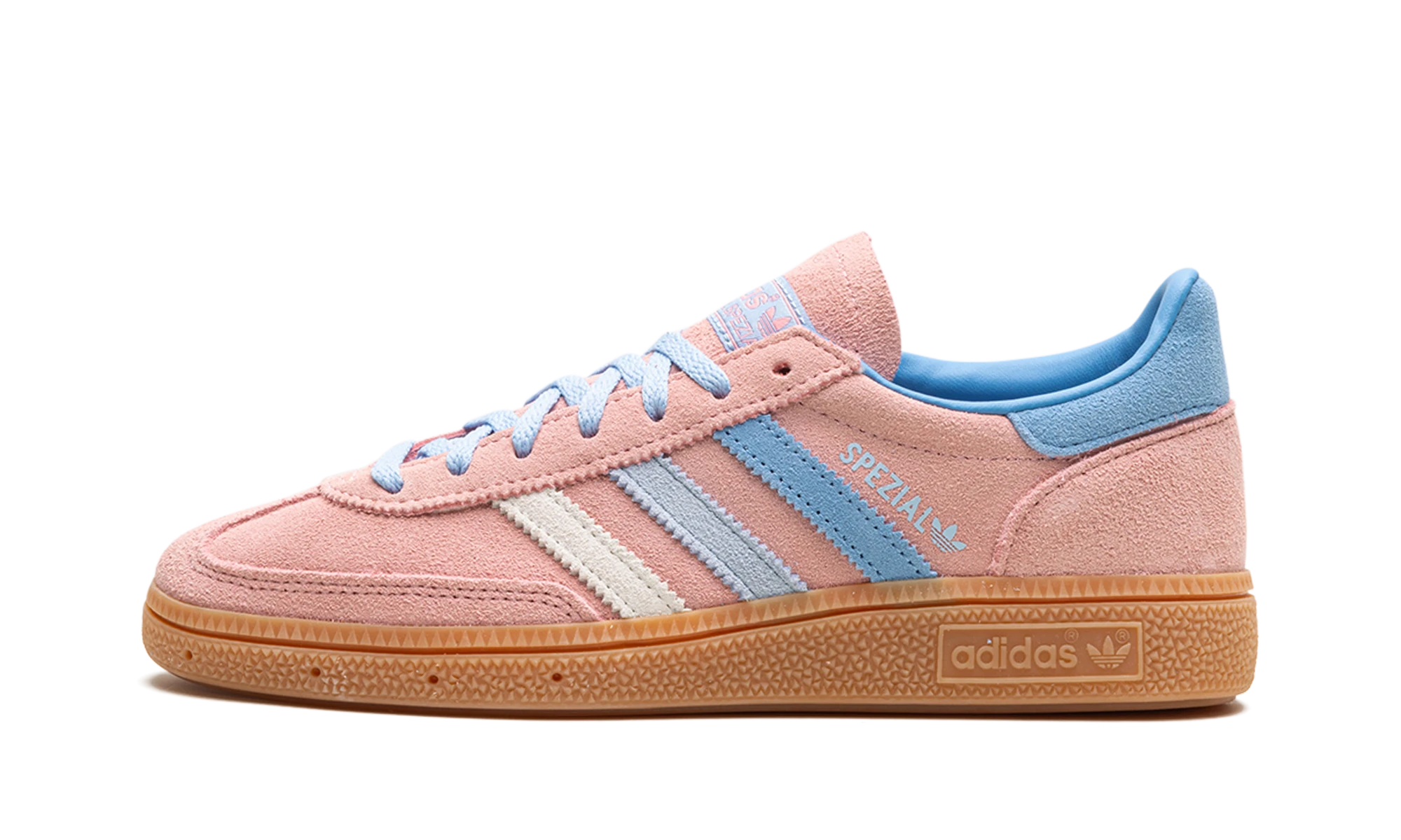 Sneaker Adidas Handball Spezial Semi Pink Spark (IG1974) in leather pink and blue — outer profile view.