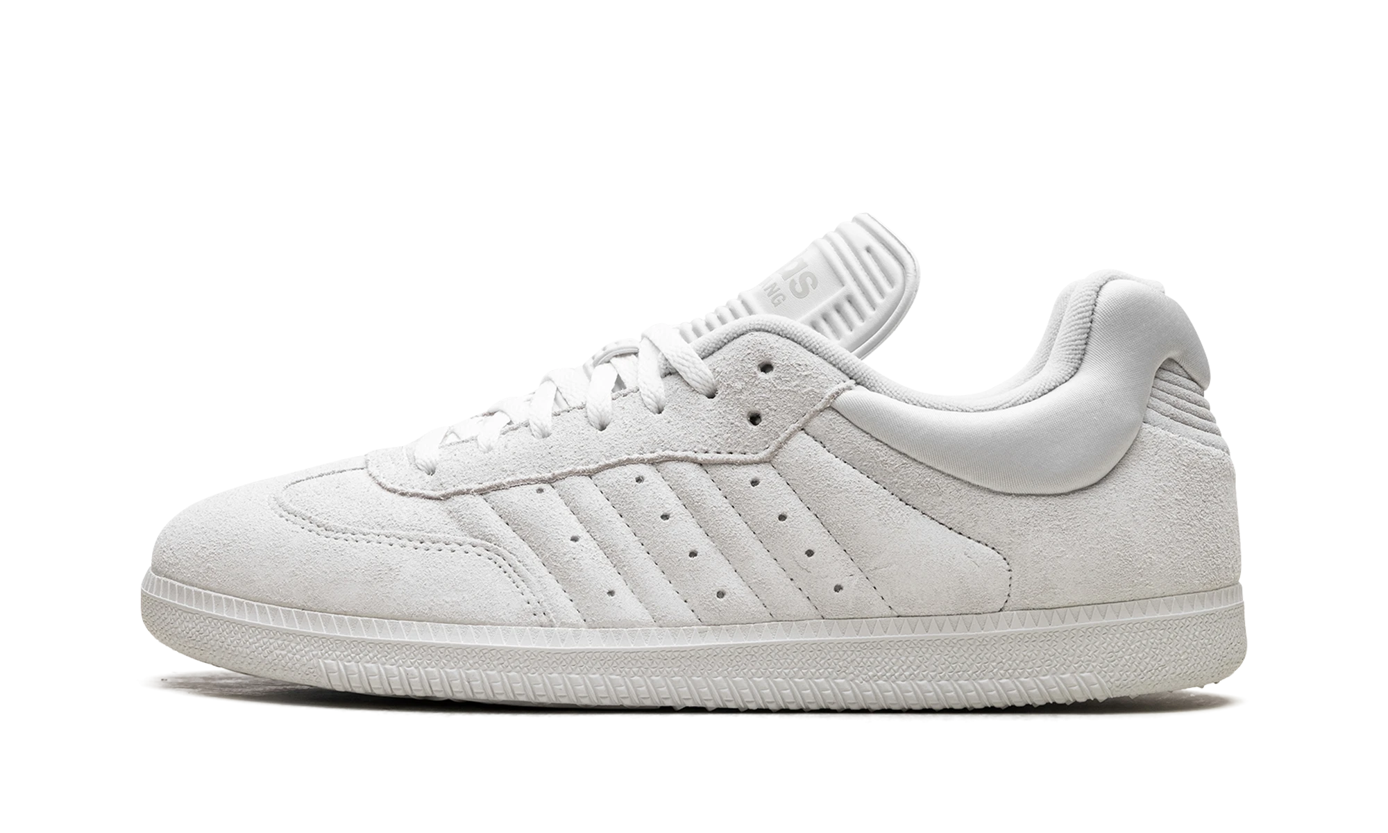 Scarpa Adidas Samba Dingyun Zhang White Vapour (IF9703) in pelle bianco e grigio — vista profilo esterno.