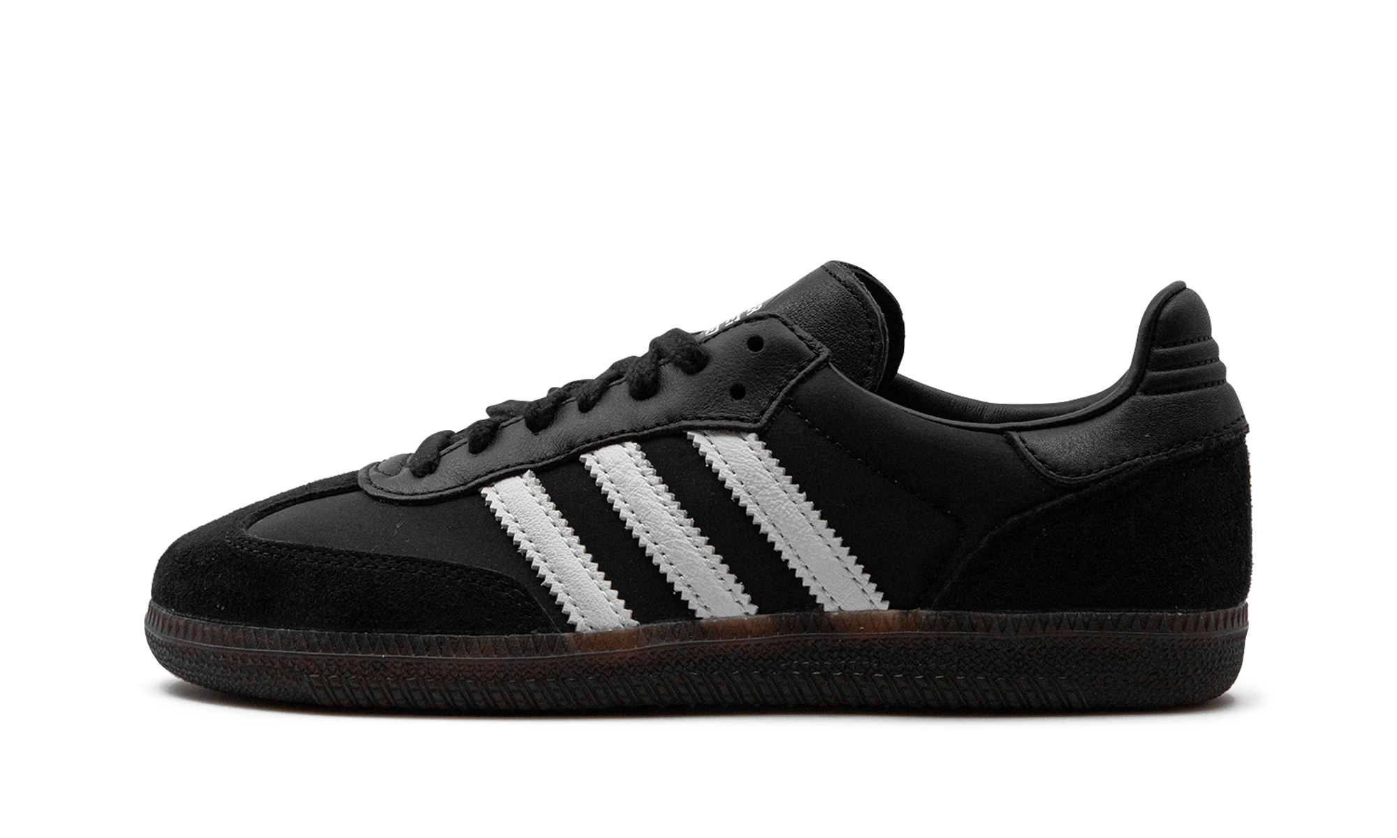 Scarpa Adidas Samba Dover Street Market Black (IH4979) in pelle nero, bianco e marrone — vista profilo esterno.
