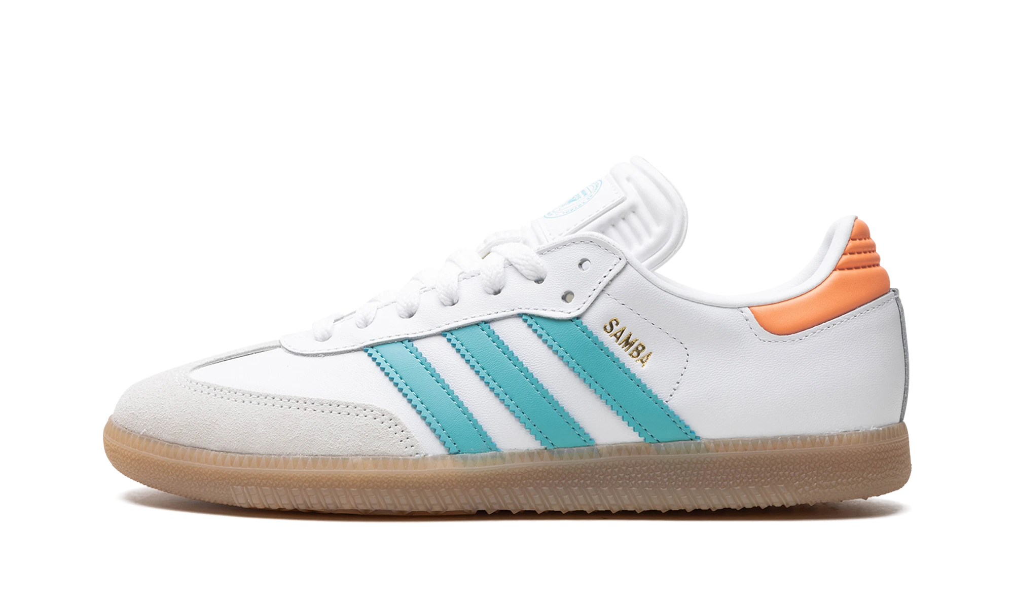 Scarpa Adidas Samba Inter Miami Mint (IH8160) in pelle bianco e rosa — vista profilo esterno.