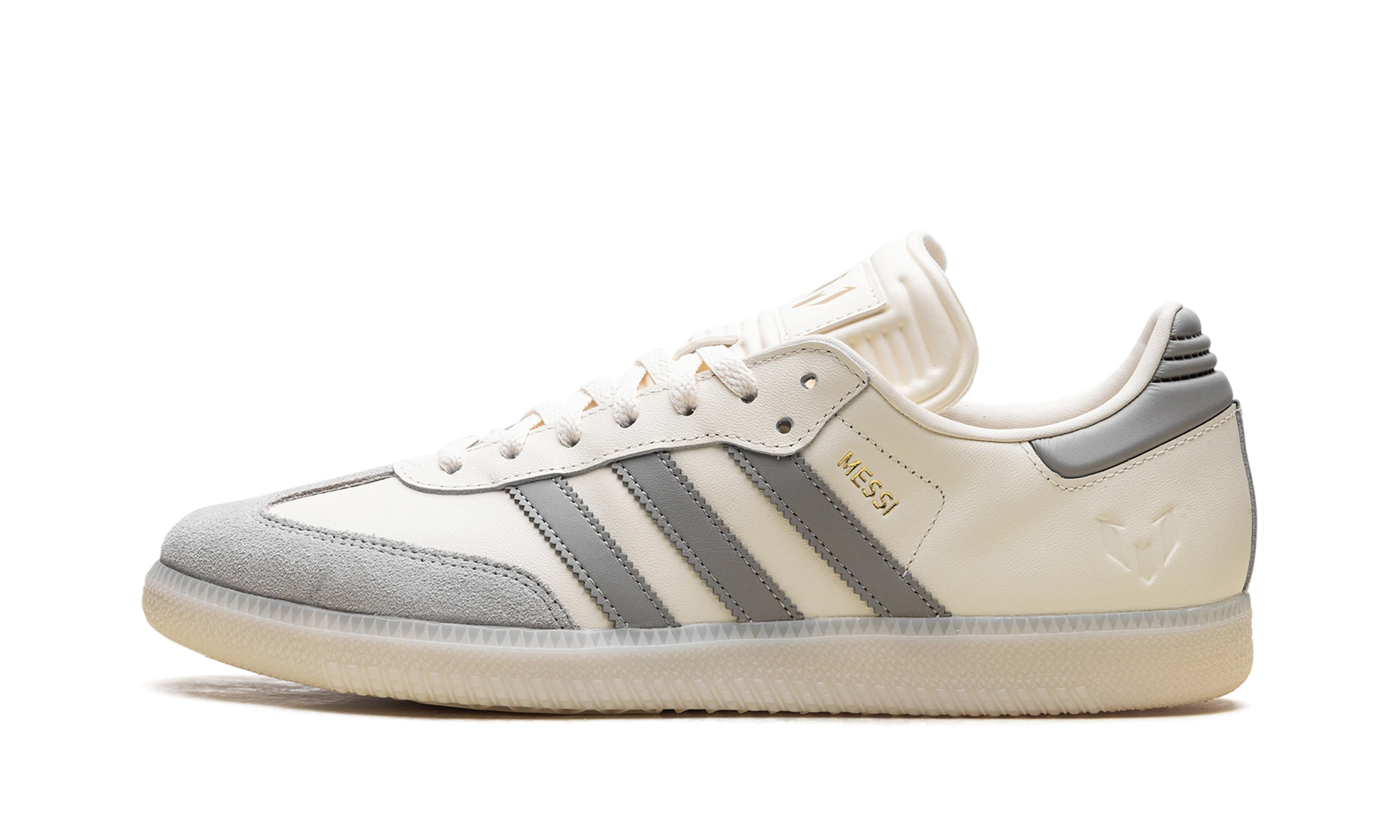 Scarpa Adidas Samba Lionel Messi Cream White (JQ0266) in pelle beige, bianco e marrone — vista profilo esterno.