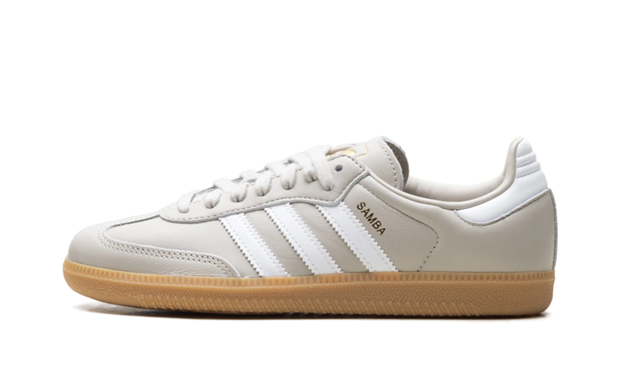 Sneaker Adidas Samba OG Beige Cloud White Gum (JR0883) aus Leder beige, weiß und braun — Außenprofilansicht.