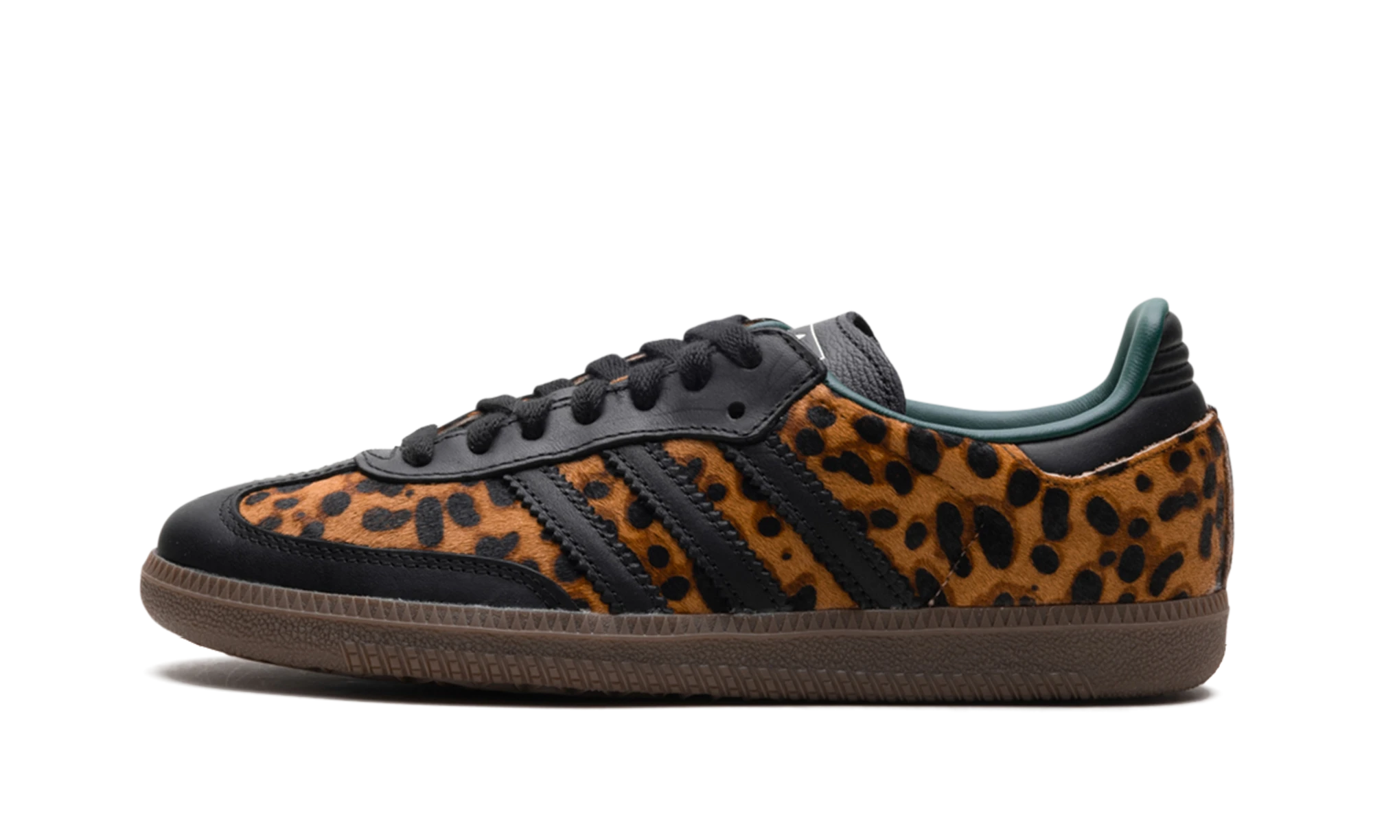 Scarpa Adidas Samba OG Black Green Leopard (JI2735) in pelle nero, verde e beige — vista profilo esterno.