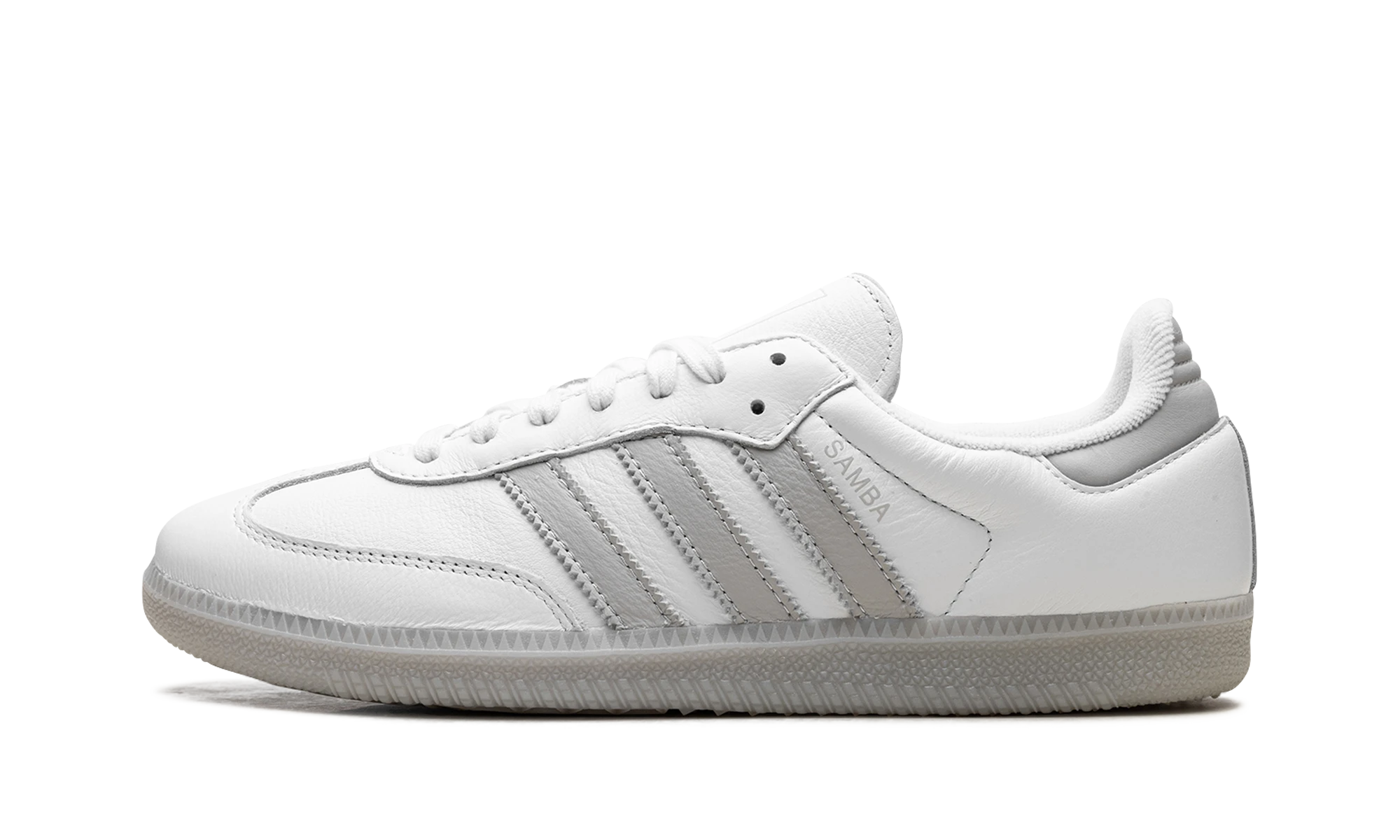 Sneaker Adidas Samba OG Footwear White Grey (JI3206) in leather white and grey — outer profile view.