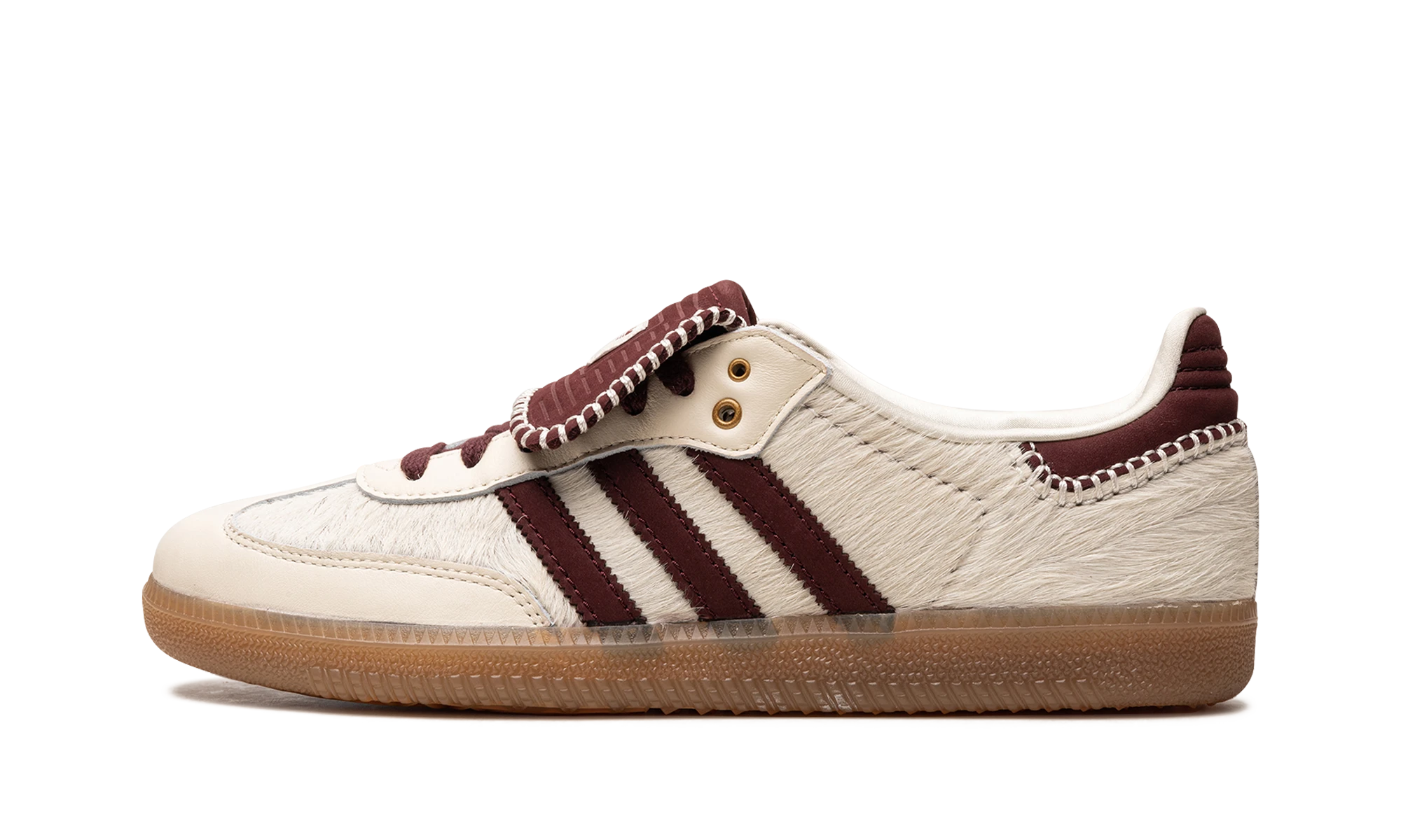 Sneaker Adidas Samba Pony Tonal Wales Bonner Cream White (IE0586) in leather beige, white and brown — outer profile view.