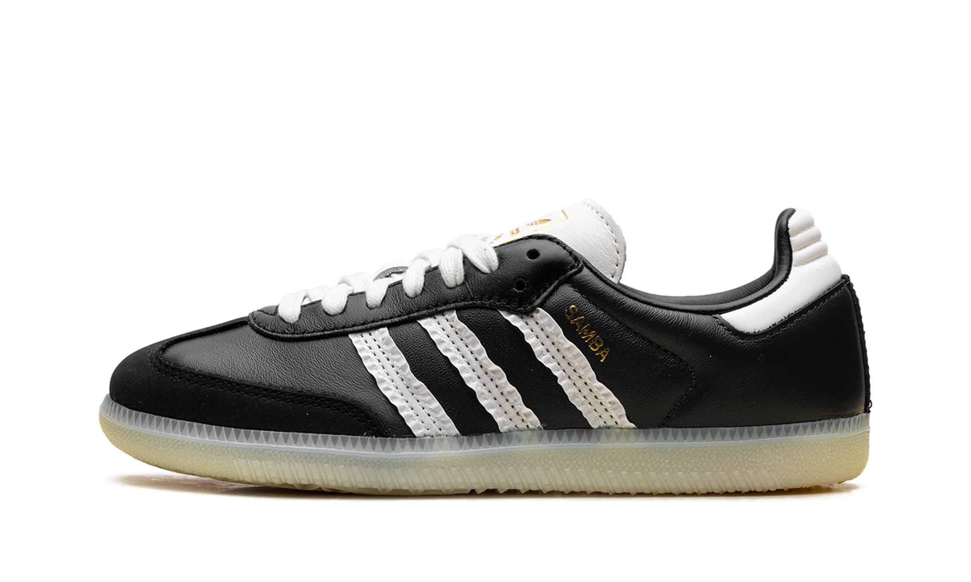 Scarpa Adidas Samba Ruffle Stripes Pack Black Off White (JR8831) in pelle bianco e nero — vista profilo esterno.