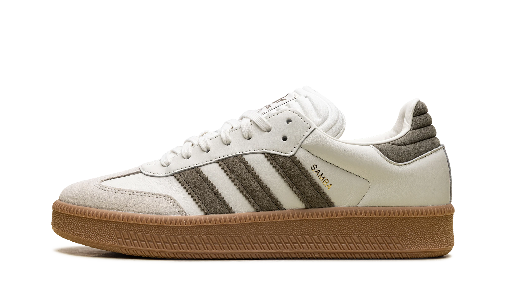Cipő Adidas Samba XLG Ivory Olive Strata (JP9896) bőr fehér, zöld és barna — külső oldalprofil.