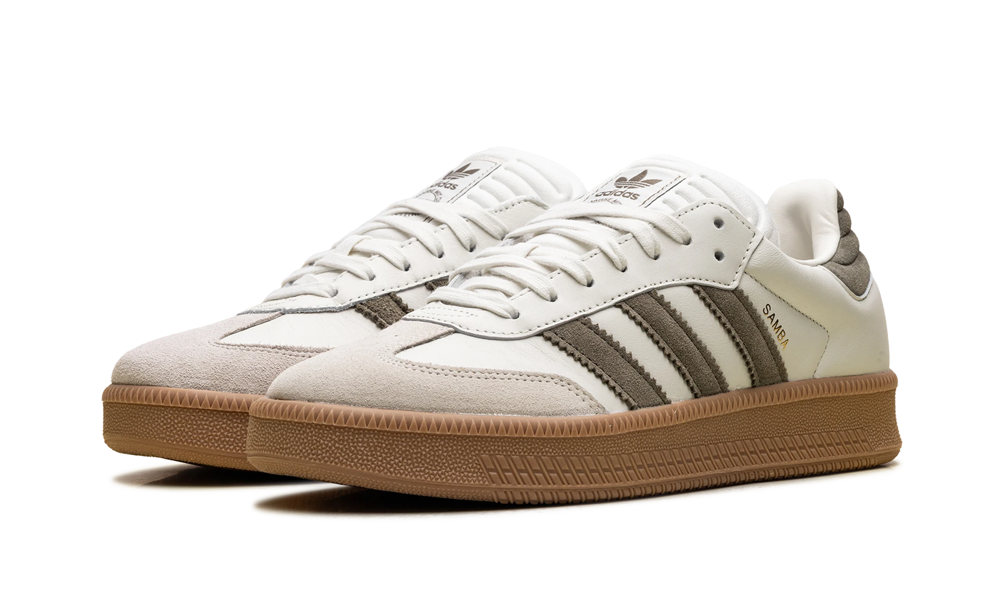 A cipő Adidas Samba XLG Ivory Olive Strata (JP9896) blanc, vert et marron  belső oldalának részlete.