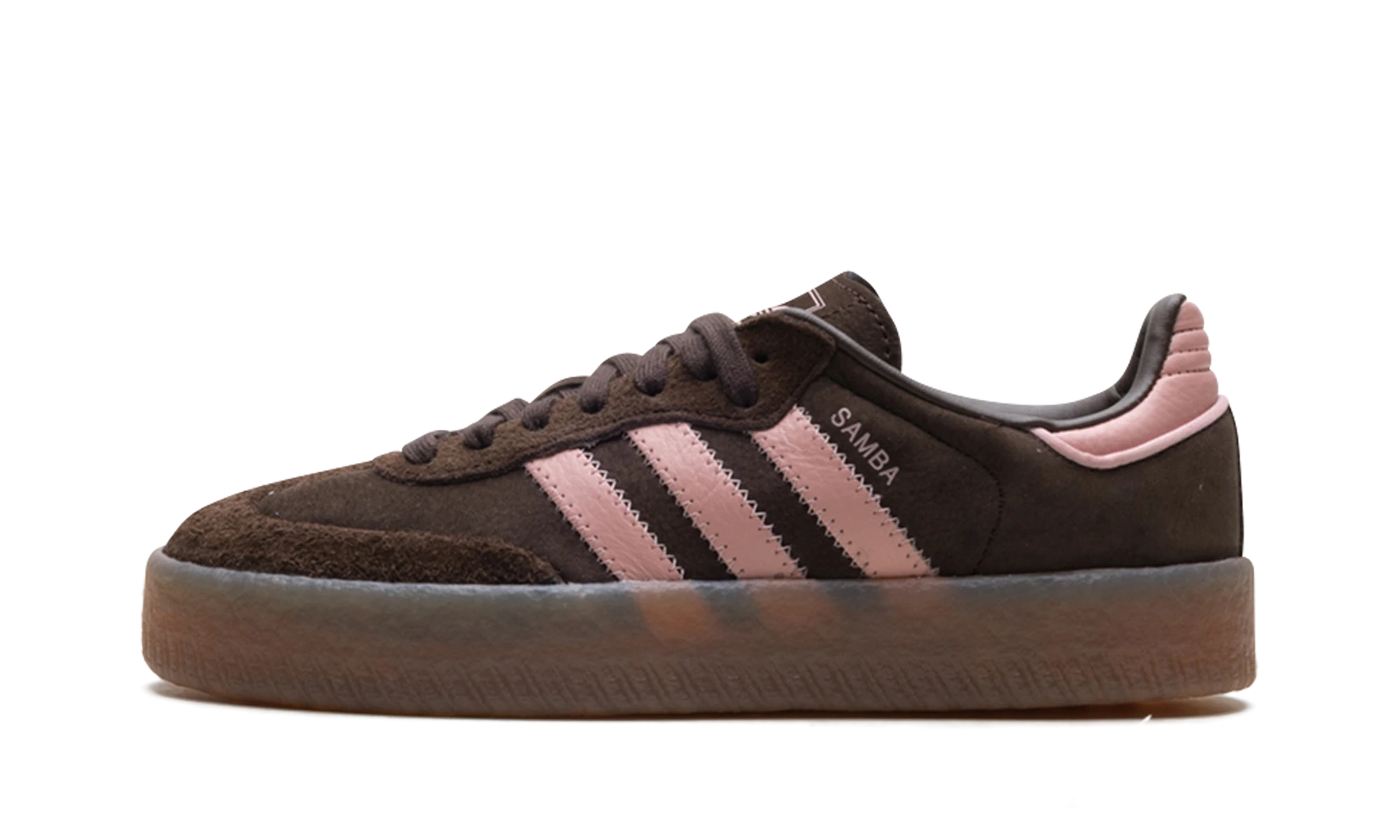 Sneaker Adidas Sambae Dark Brown Wonder Mauve (JI2744) in leather black, brown and pink — outer profile view.