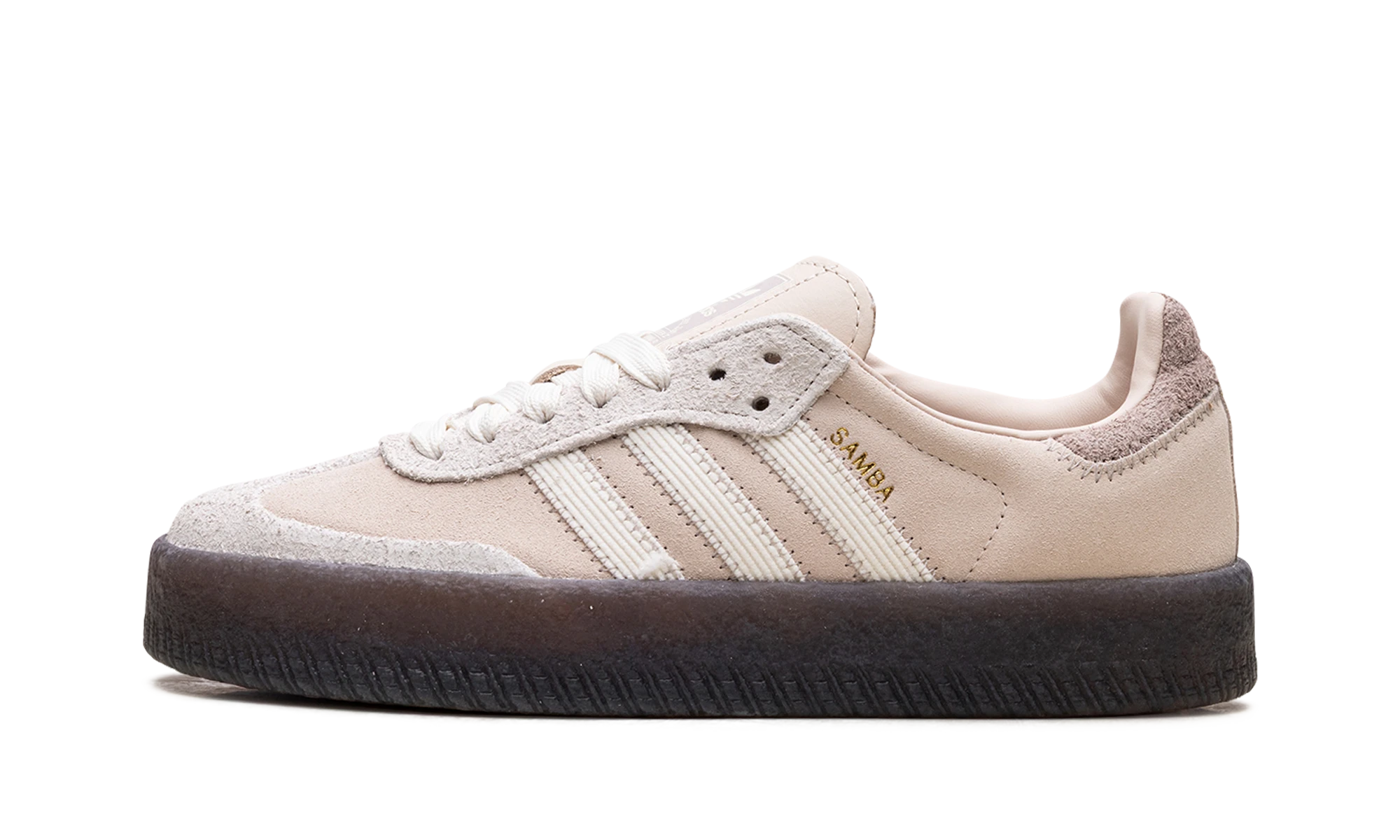 Scarpa Adidas Sambae Linen (ji3882) in pelle beige, bianco e grigio — vista profilo esterno.