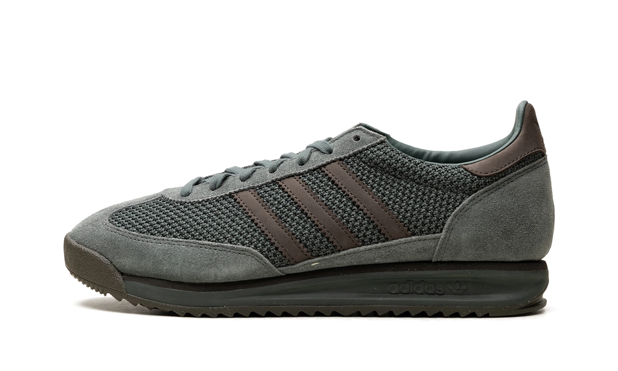 Sneaker Adidas SL 72 RS Legend Ivy Shadow Olive (JH5105) in leather green and gold — outer profile view.