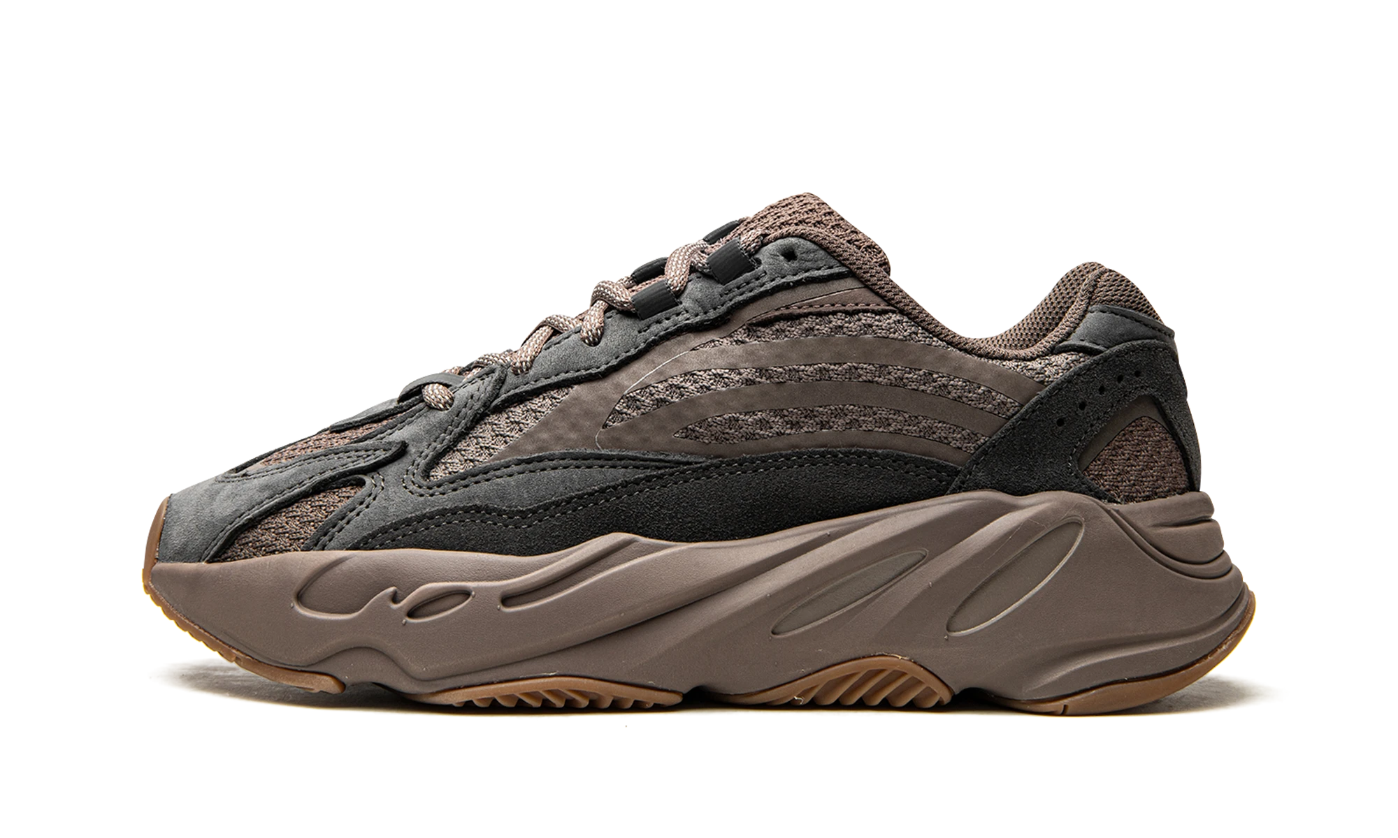 Zapatilla Adidas Yeezy Boost 700 V2 Mauve (GZ0724) en cuero rosa — vista de perfil exterior.