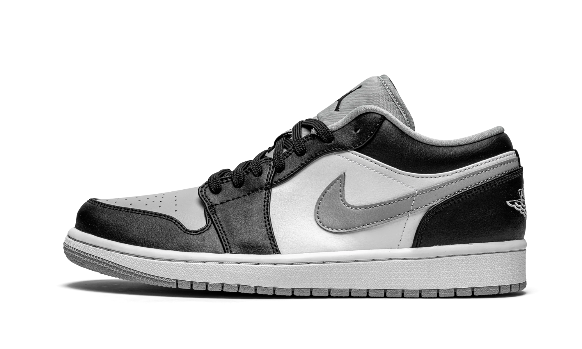 Αθλητικό παπούτσι Air Jordan Jordan 1 Low Shadow (553558-039) σε δέρμα μαύρο, γκρι και λευκό — εξωτερική πλαϊνή άποψη.