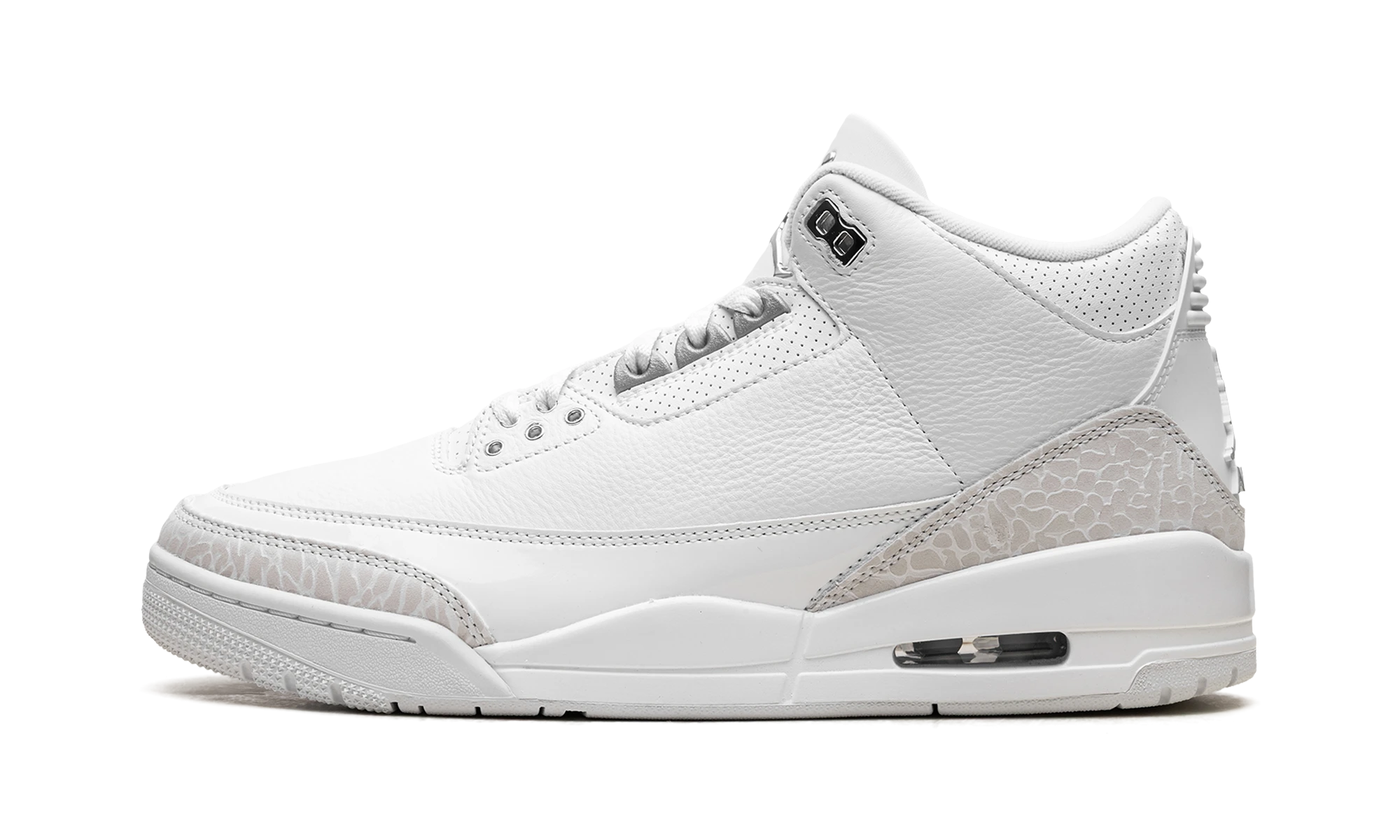 Sneaker Air Jordan Jordan 3 Retro Pure Money (CT8532-111) in leather white and silver — outer profile view.