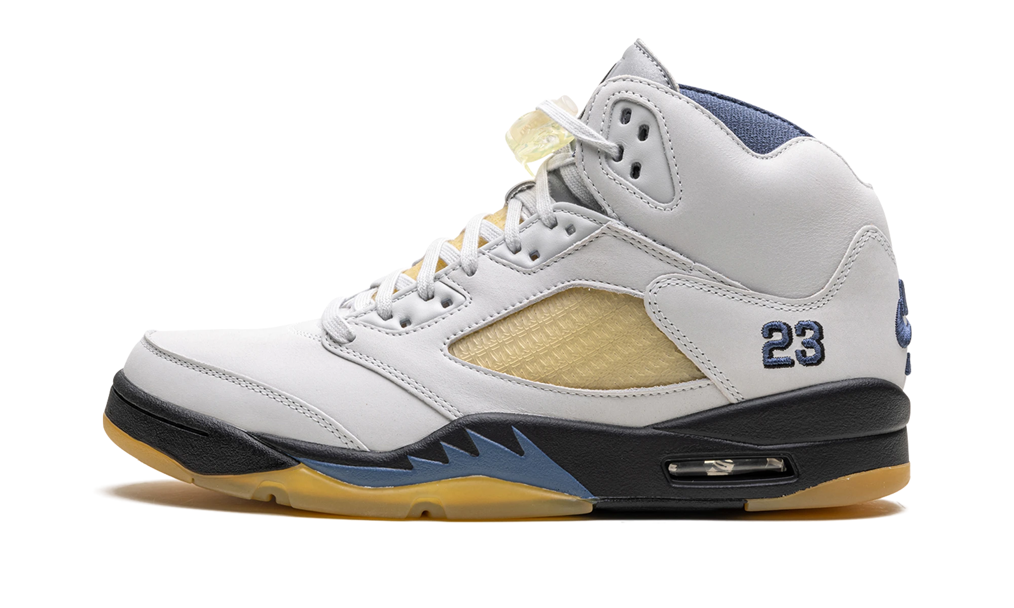 Sneakersy Air Jordan Jordan 5 Retro A Ma Maniére Dawn (FZ5758-004) z skóra szary, czarny i niebieski — widok z zewnętrznego boku.