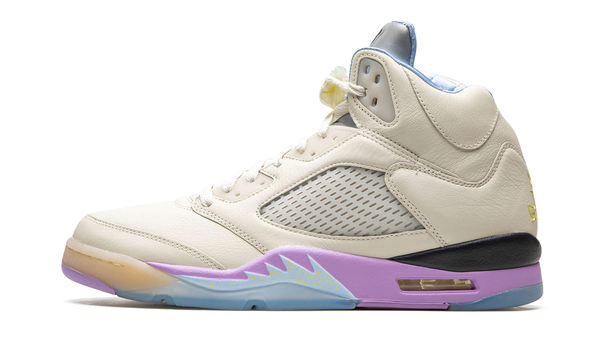 Sneakersy Air Jordan Jordan 5 Retro DJ Khaled We The Best Sail (DV4982-175) z skóra beżowy, żółty i fioletowy — widok z zewnętrznego boku.