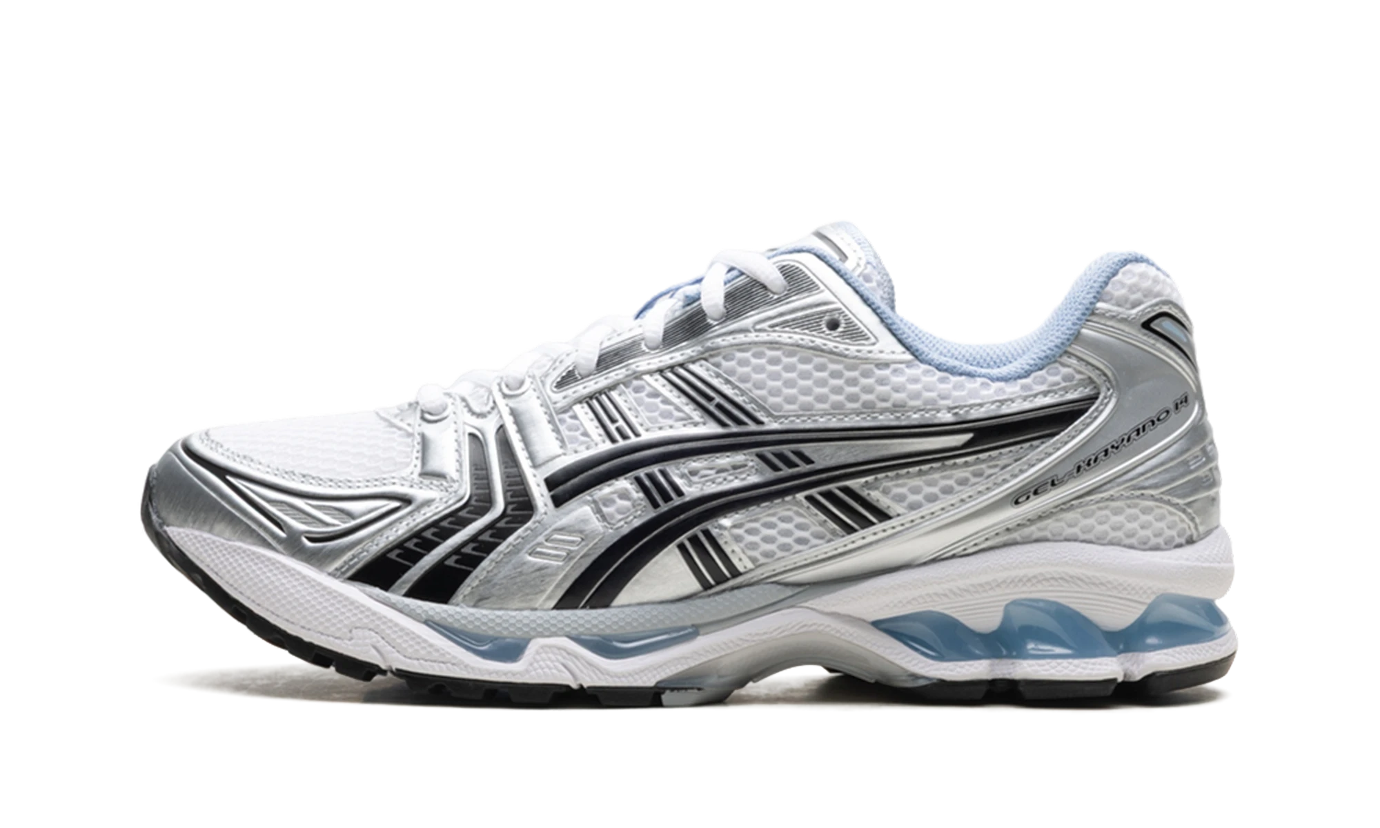 Sneaker ASICS Gel-Kayano 14 JJJJound White Blue (1203A961-101) in leather white, blue and black — outer profile view.