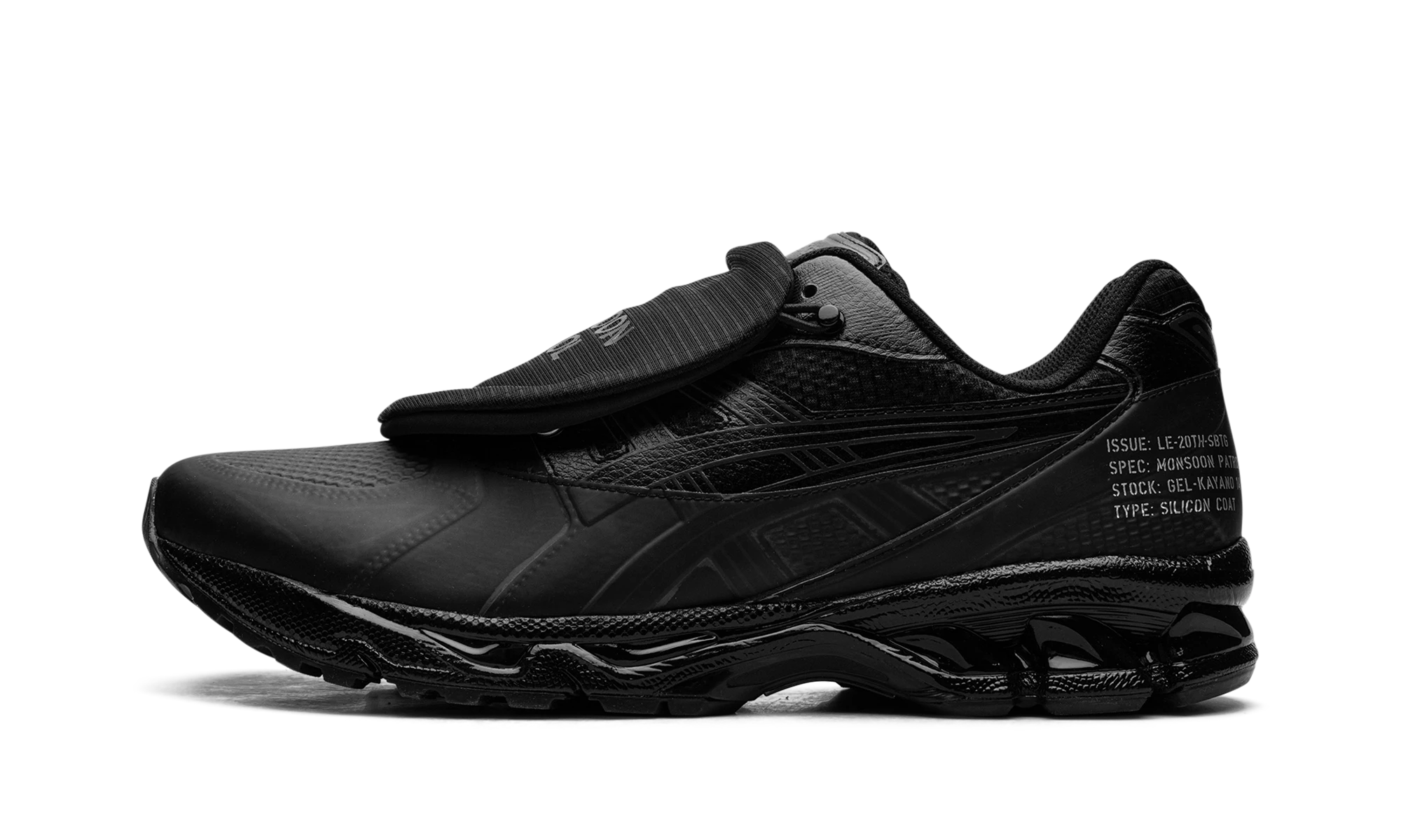 Sneaker ASICS Gel-Kayano 14 SBTG x Limited Edt Monsoon Patrol Black (1201A975-001) in leather black — outer profile view.