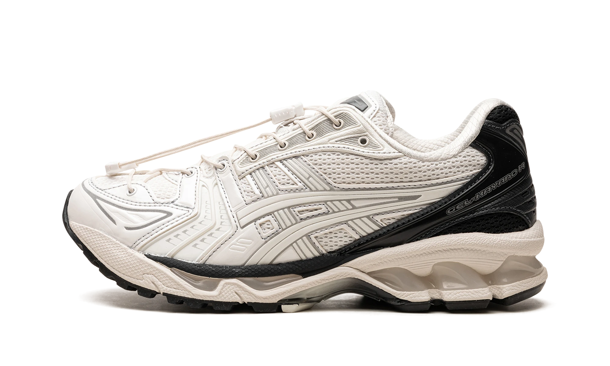 Sneaker ASICS Gel-Kayano 14 Unaffected Infinite Wonders Pack White (1201A922-100) in leather white and black — outer profile view.