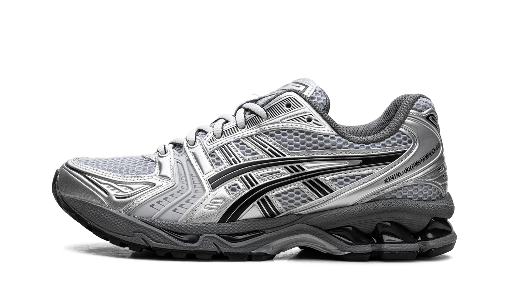 Sneaker ASICS Gel-Kayano 14 Urban Research (1203A706-020) in leather silver and black — outer profile view.