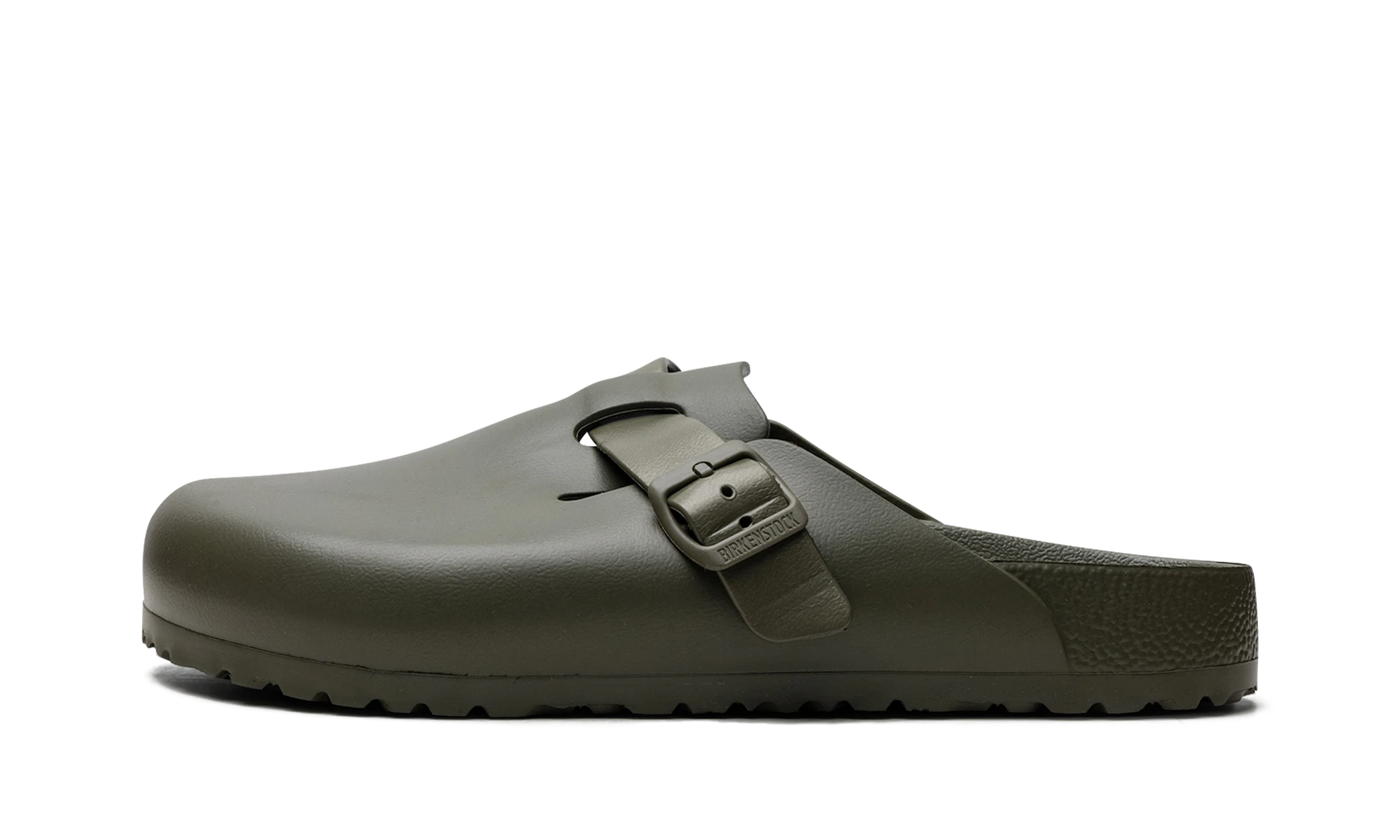 Sneaker Birkenstock Boston Essentials EVA Faded Khaki in leather beige, available in Europe — outer profile view.