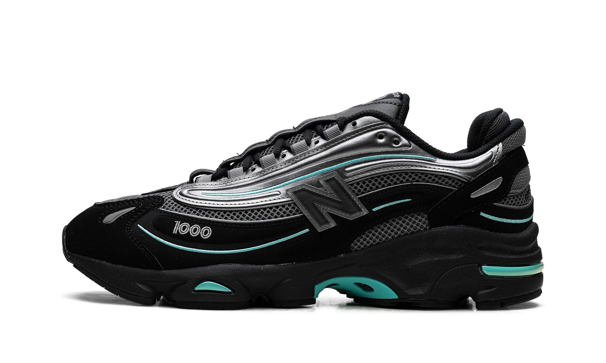 Sneaker New Balance 1000 Black Teal (M1000JR) in leer zwart en blauw — zijaanzicht.