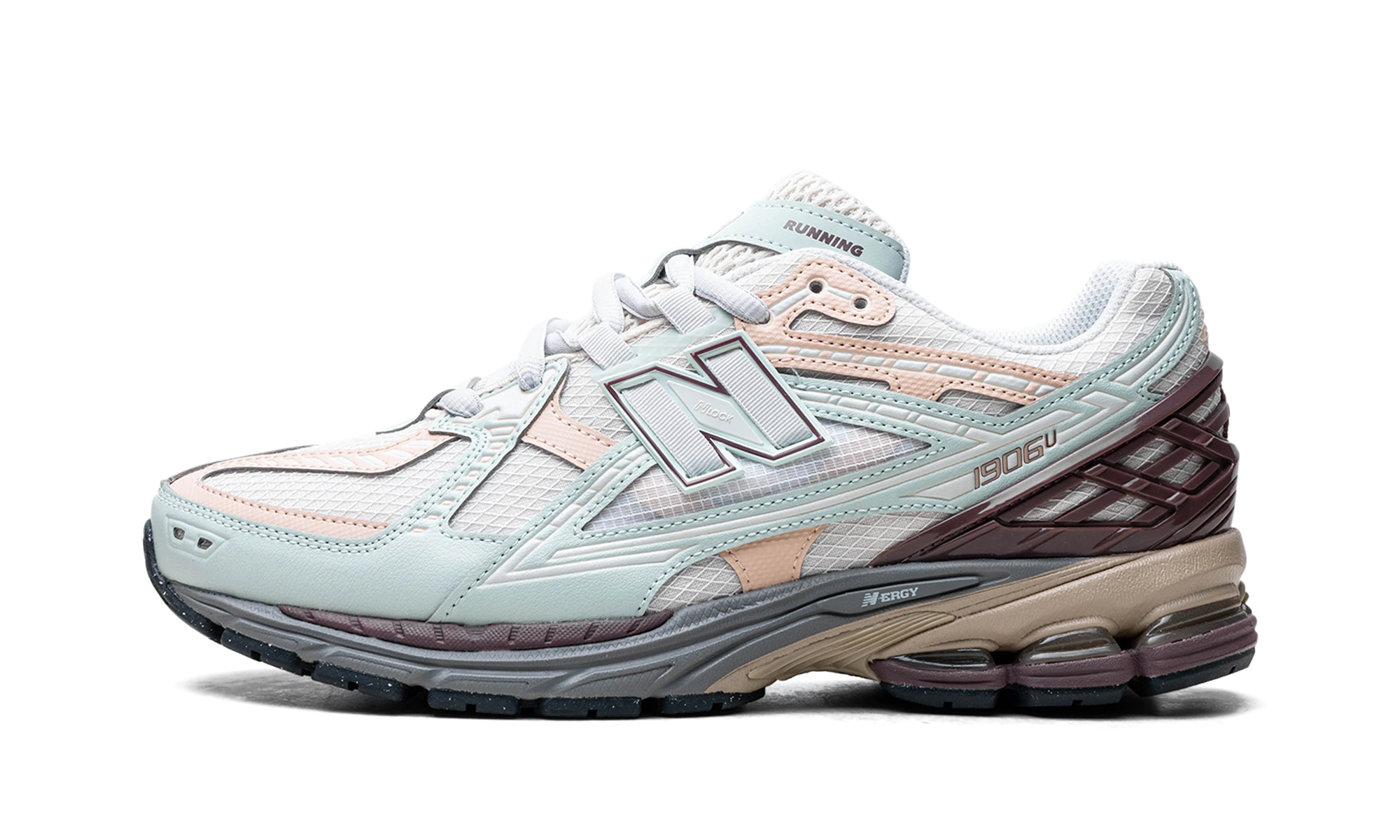 Sneaker New Balance 1906D Clay Ash Licorice in leather grey and beige, available in Europe — outer profile view.