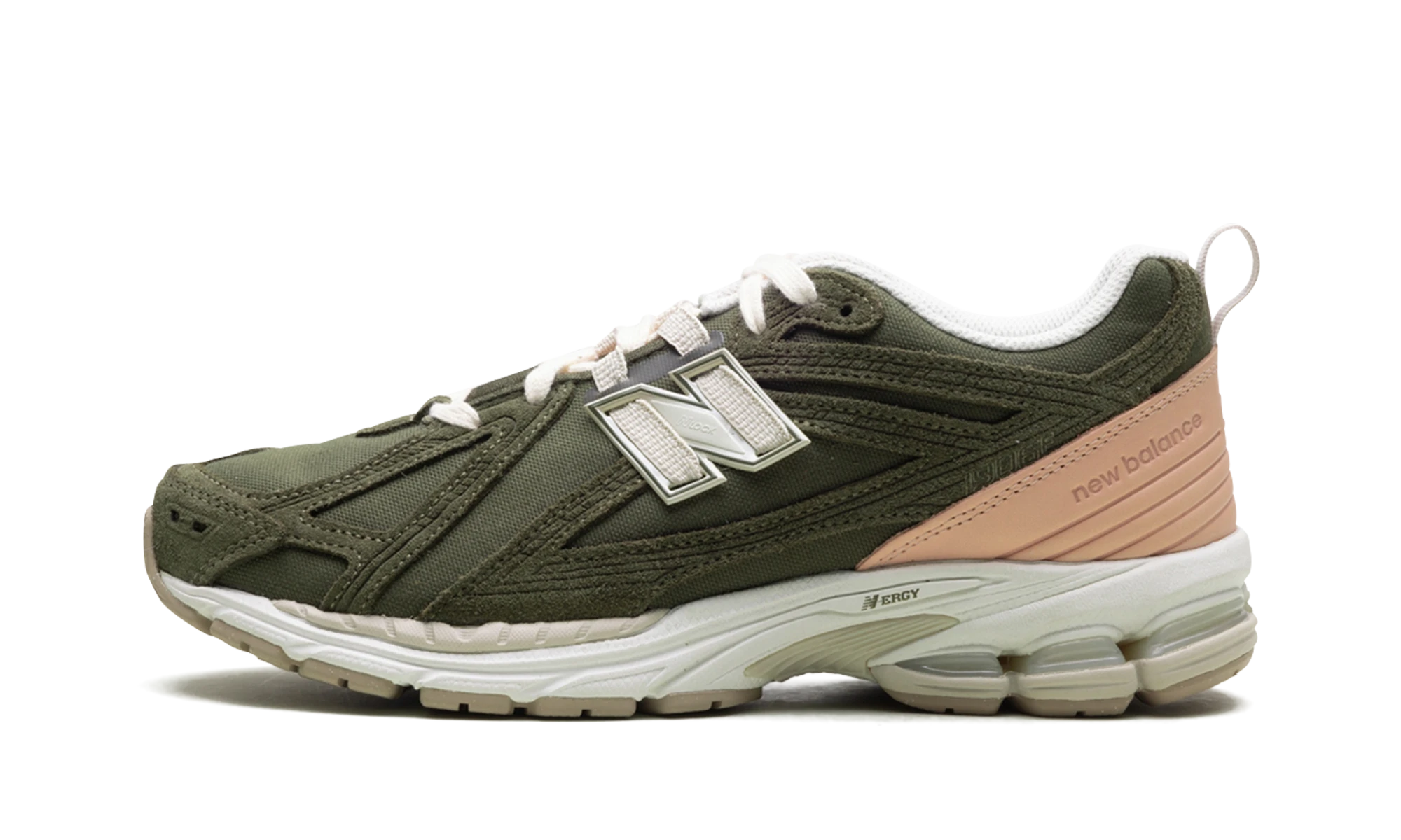 Sneaker New Balance 1906F Dark Moss Frappe in leather black, available in Europe — outer profile view.