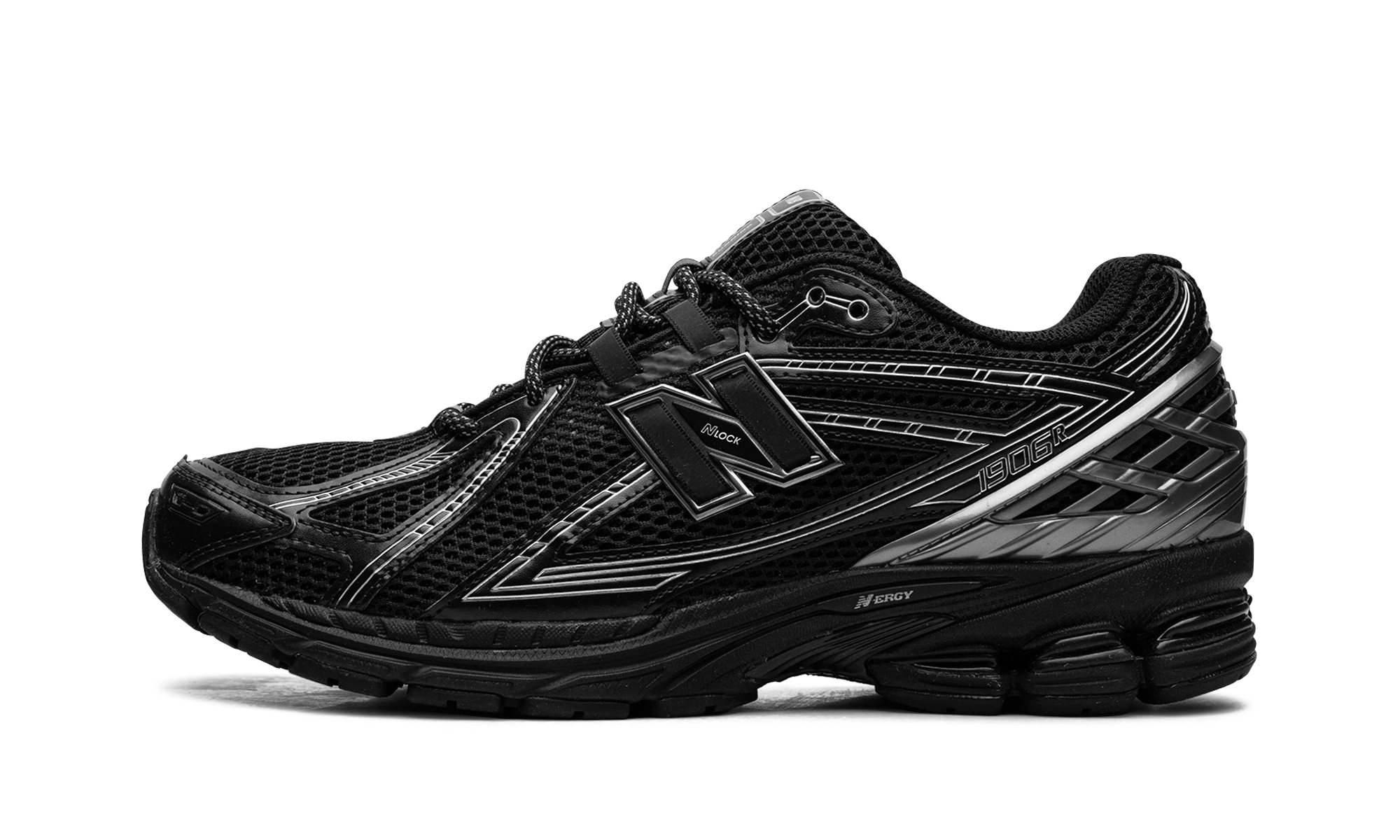 Sneaker New Balance 1906R Black Silver (U1906ROS) in leather black and silver — outer profile view.