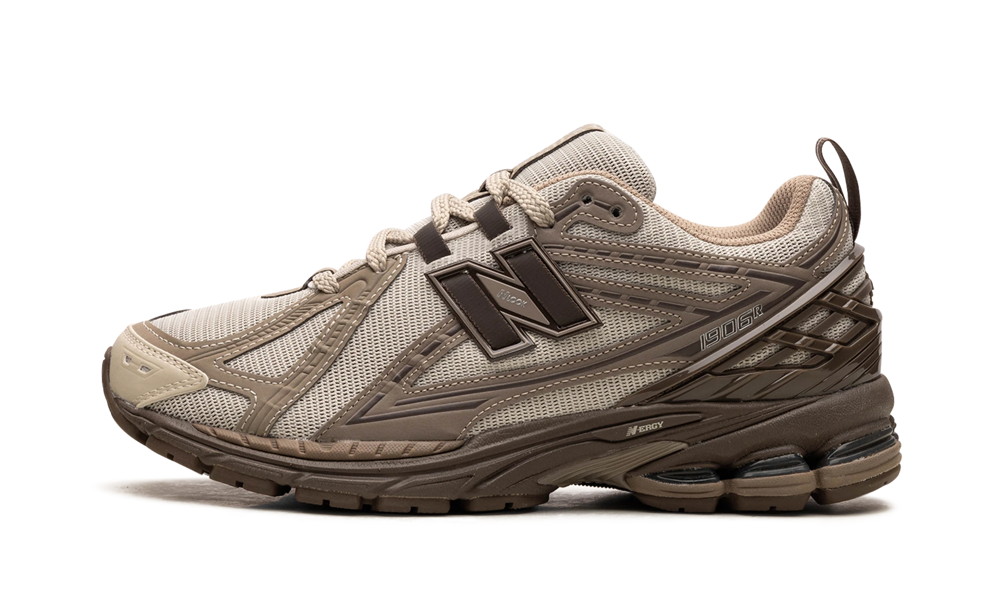 Teniska New Balance 1906R Driftwood Dark Mushroom (M1906RHD) z koža čierny a béžový — pohľad z vonkajšej strany.