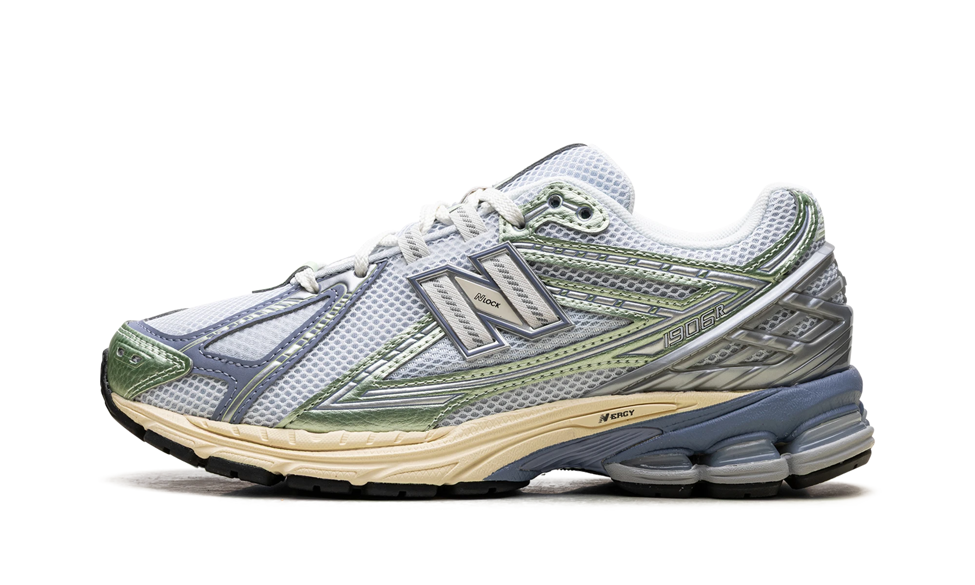 Sneaker New Balance 1906R Ice Blue Melon Water (U1906RNE) in leather blue — outer profile view.