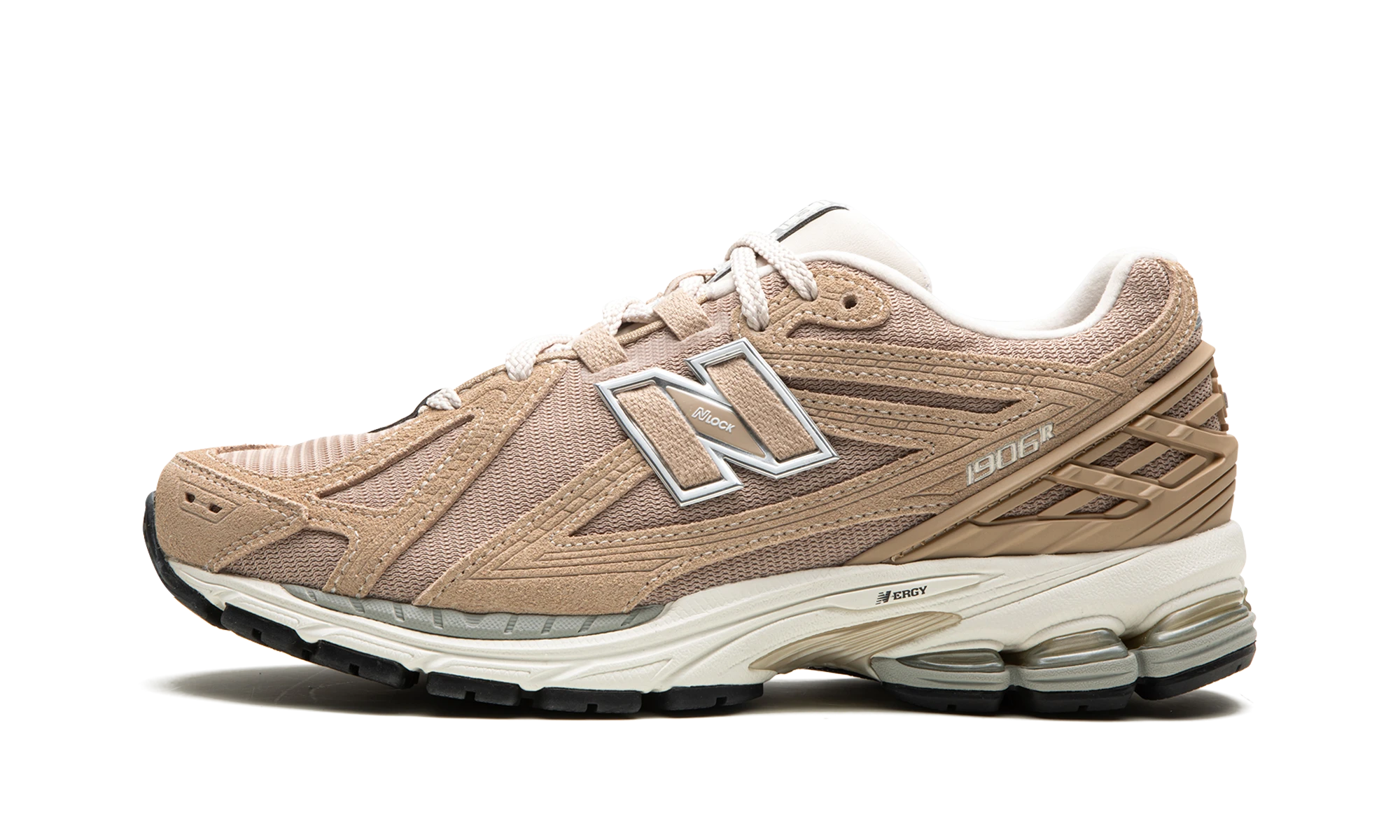 Sneaker New Balance 1906R Mindful Grey in suede grey and silver, available in Europe — outer profile view.