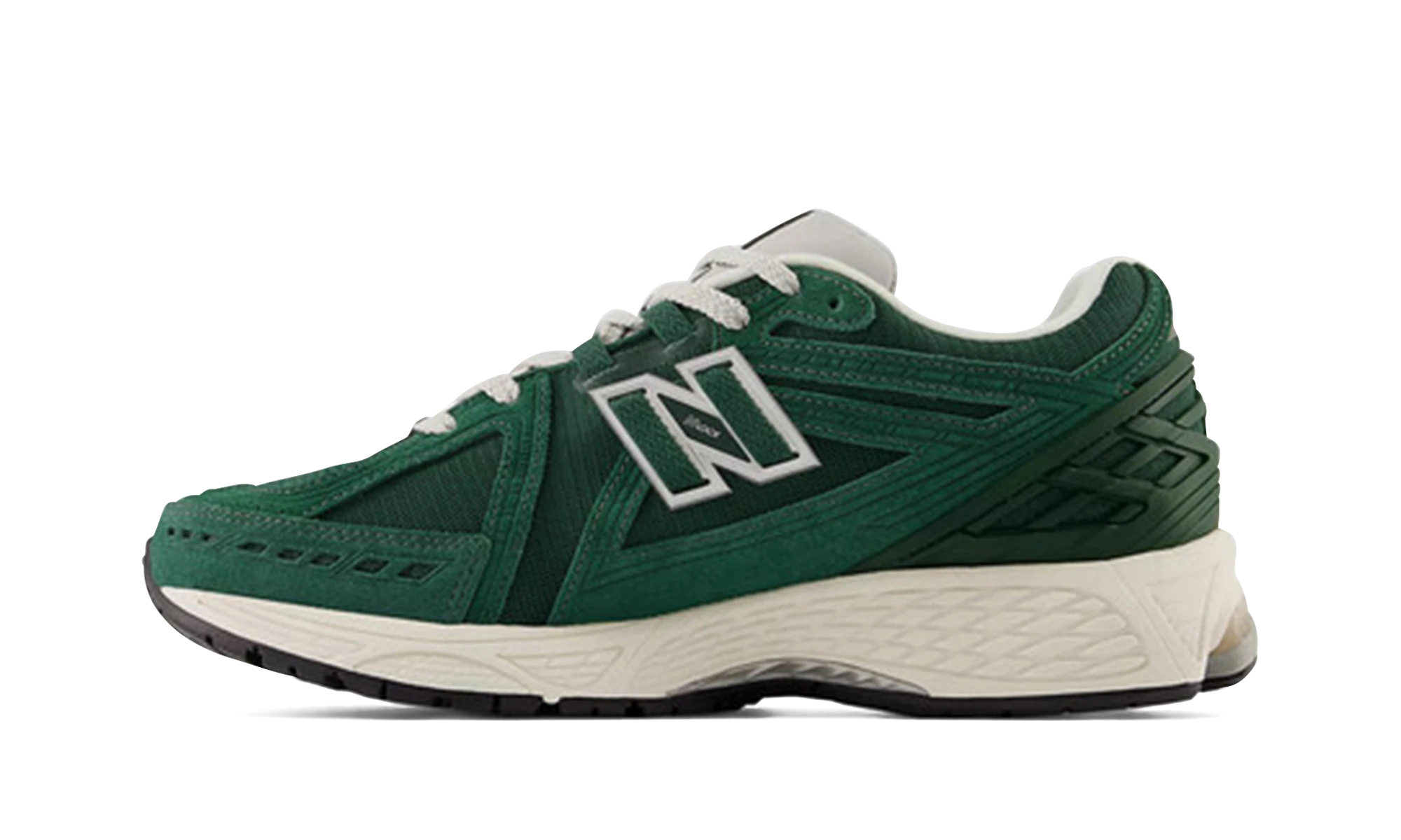 Sneaker New Balance 1906R Nightwatch Green (M1906RX) in leather green, white and grey — outer profile view.