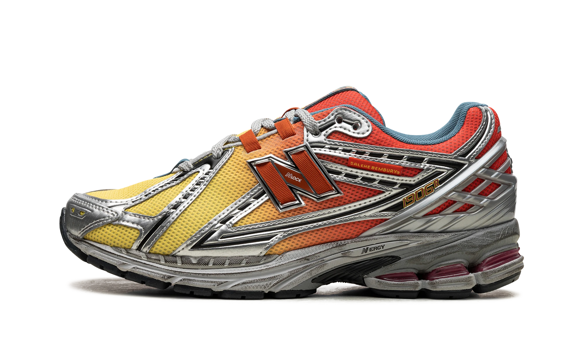 Teniska New Balance 1906R Salehe Bembury Heat Be Hot Lava (M1906RHJ) z koža oranžový, žltý a strieborný — pohľad z vonkajšej strany.