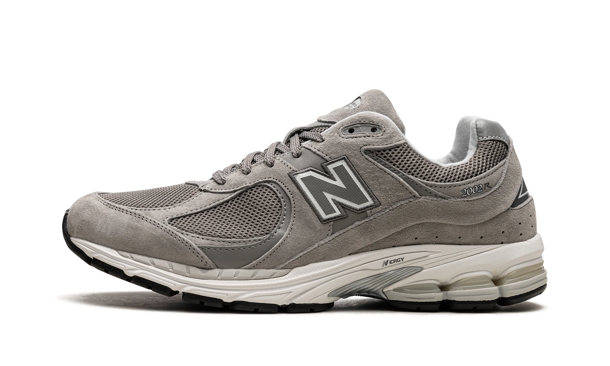 Sneaker New Balance 2002R Grey White (M2002RJM) in leather grey and white — outer profile view.