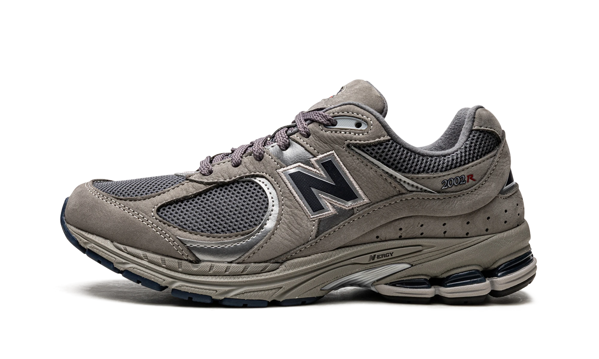 Sneaker New Balance 2002R Light Grey (ML2002RA) in leather grey, silver and black — outer profile view.